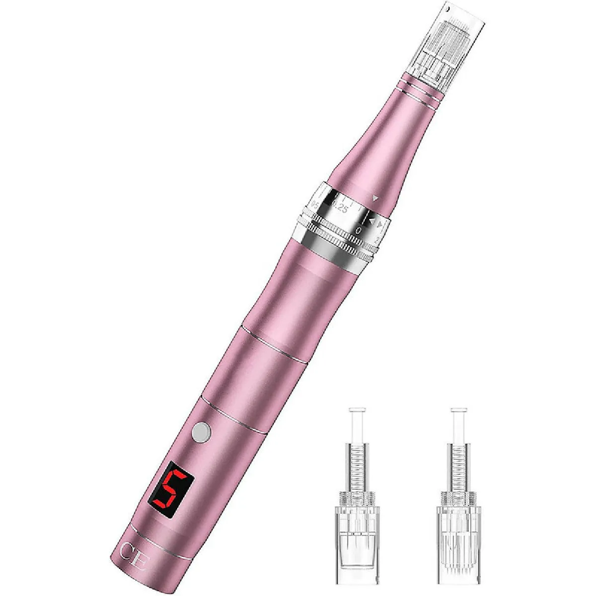 Micro Aiguille Électrique avec Écran LCD Sans Fil 0-2 mm Réglable 5 Vitesses Derma pen Rechargeable,Rose