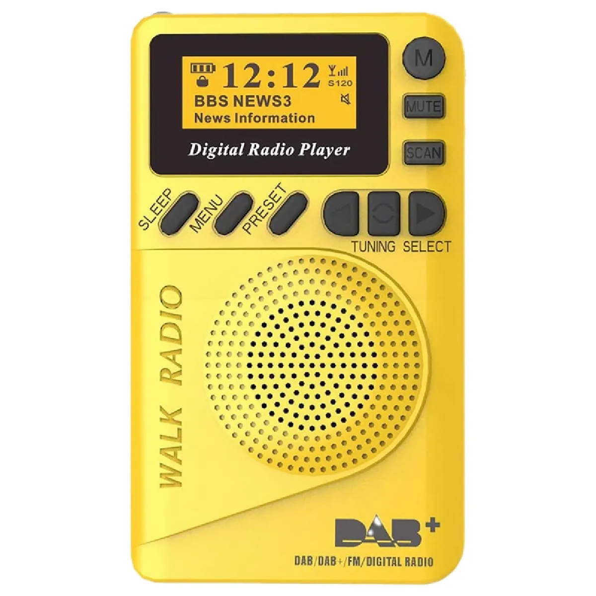 Pocket Radio Portable DAB Digital Radio Rechargeable FM Radio LCD Haut-parleur Walk or Jogging - Radio(Jaune)