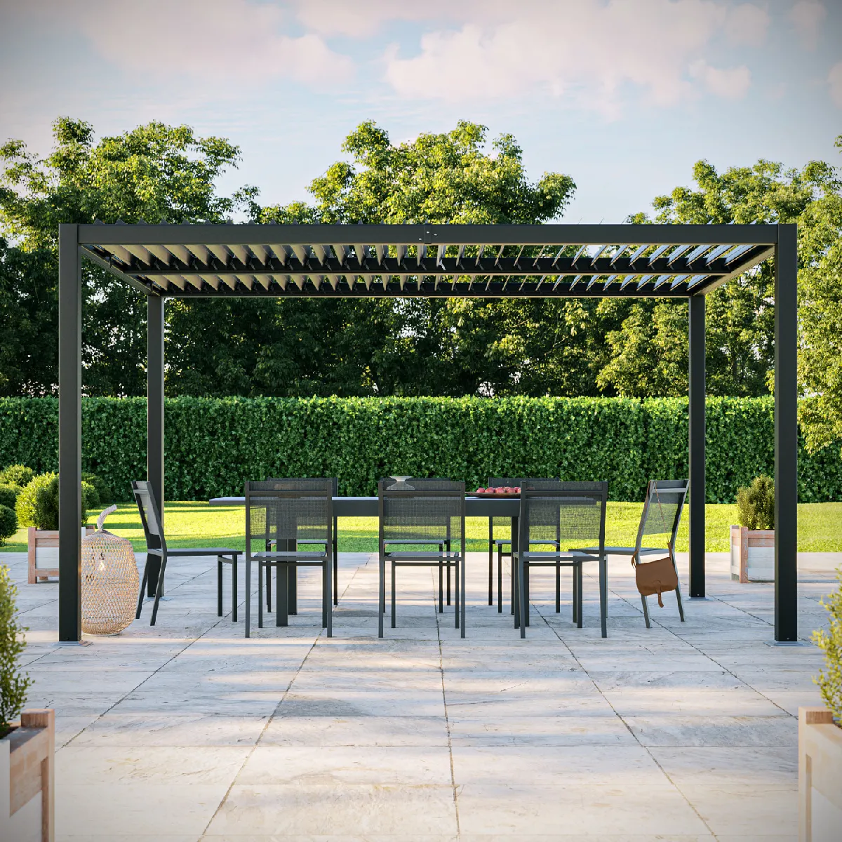 Tonnelle/Pergola bioclimatique lames orientables en aluminium 3x4m - Anthracite - Belair