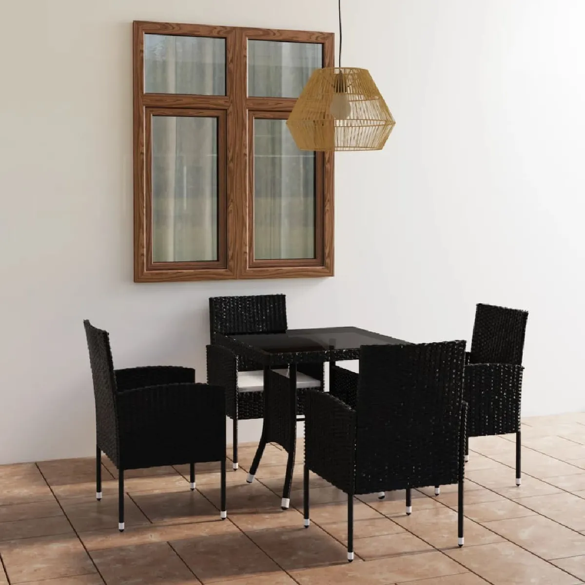 Salle à dîner de jardin 5 pcs,Table et chaise à manger Résine tressée Noir -MN13469