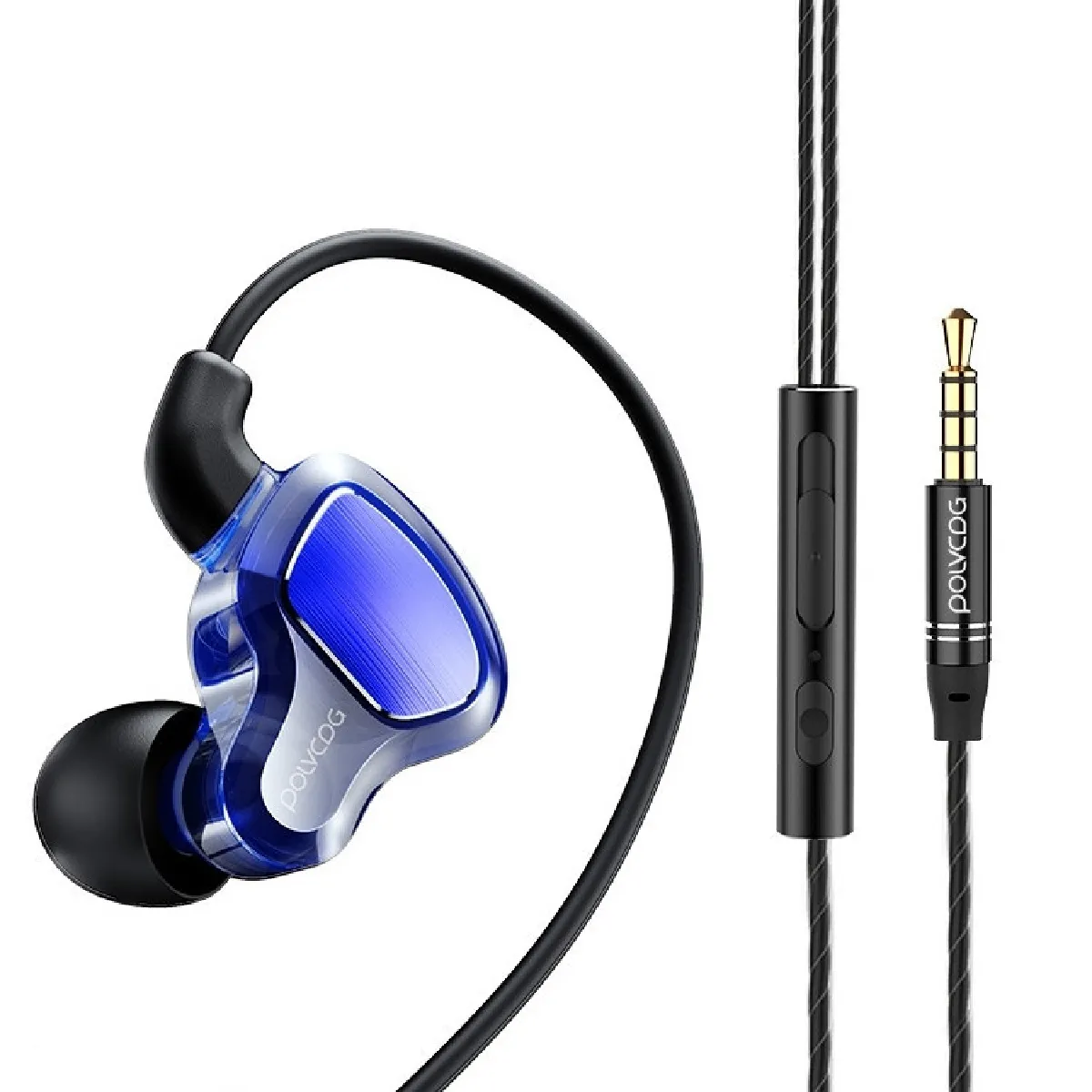 Écouteur intra-auriculaire POLVCDG D6T 3.5mm Interface Double cercle mobile dans l'oreille stéréo filaire pour Xiaomi / OPPO / Huawei / VivoVersion de mise à niveau améliorée Bleu saphir