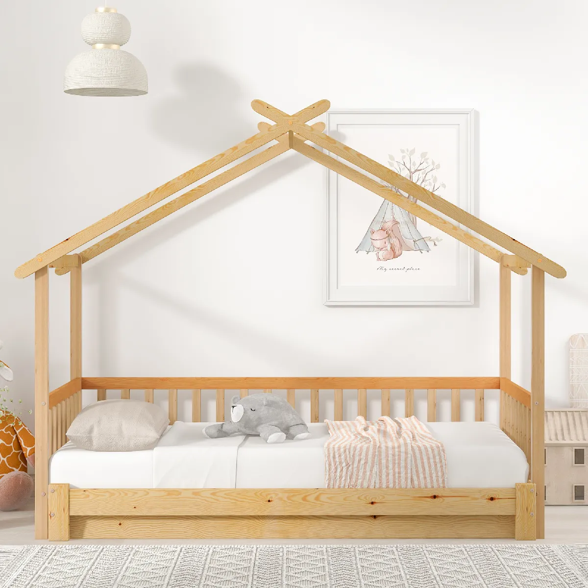 Lit Cabane Dans Les Arbres Et Lit Enfant Extensible - 200 X 90 cm - Bois Massif Pur - Naturel