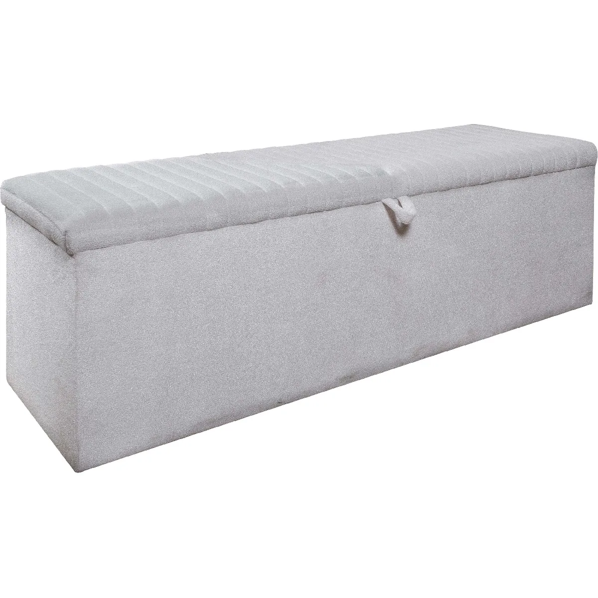 Banc bout de lit coffre avec rangement coloris blanc design en tissu bouclette L. 150 x P. 41 x H. 45 cm collection PIANNO