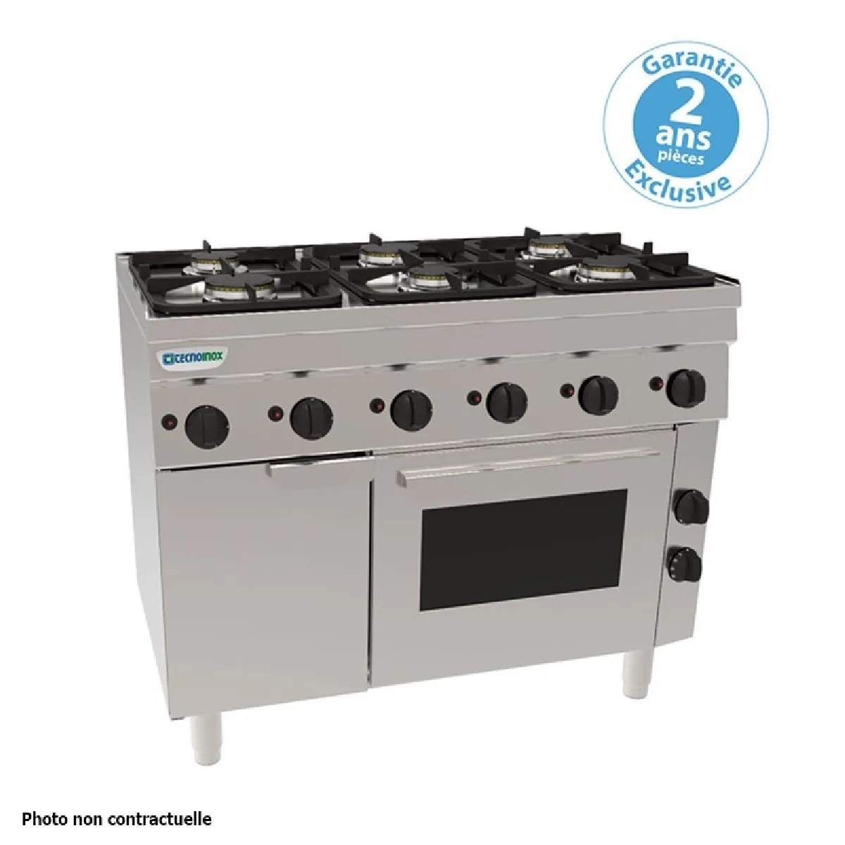 Piano de Cuisson 6 feux sur Four Gaz Statique + Placard - Grilles 400 x 330 mm - gamme 600 - Tecnoinox