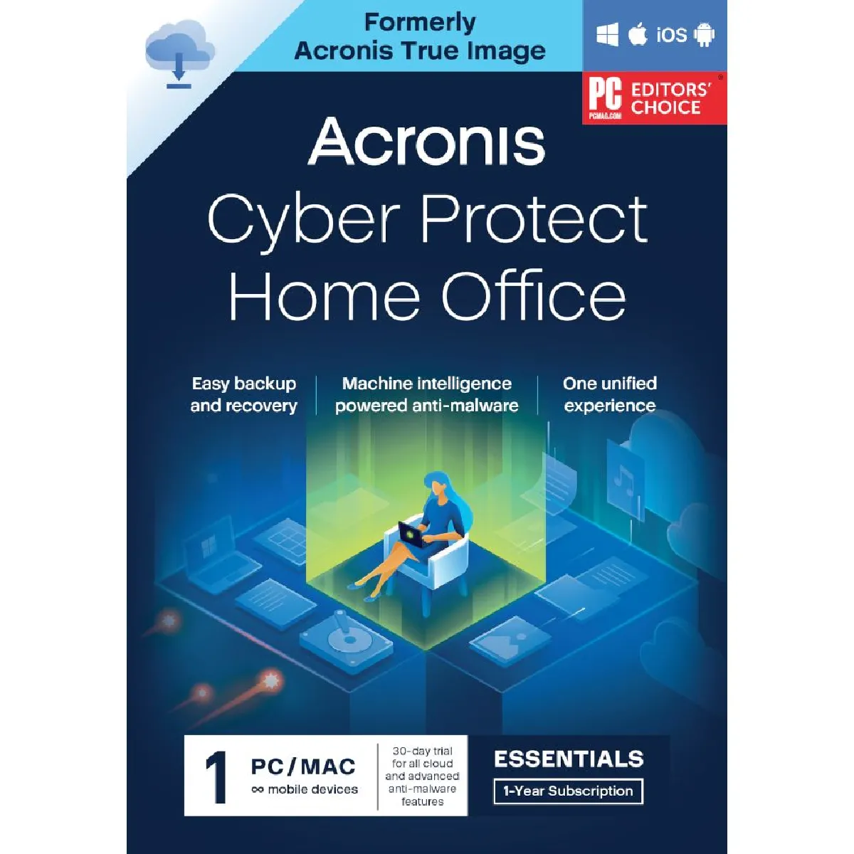 Cyber Protect Home Office Essentials - Licence 1 an - 5 PC/Mac + nombre illimité de terminaux mobiles - A télécharger