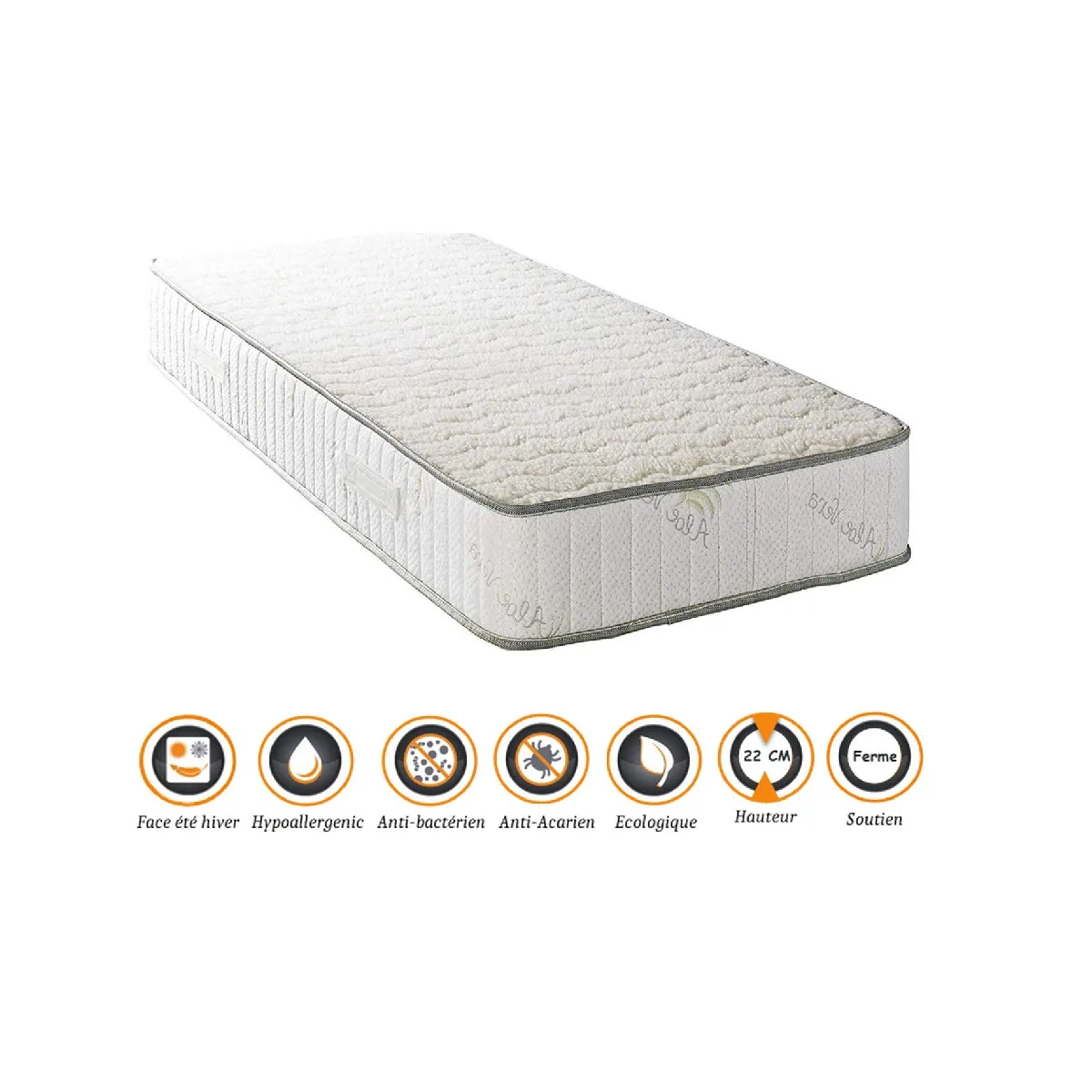 Matelas Orthopédique 140x190 x 22 cm - Ferme - Face Hiver Laine - Ame Poli Lattex Haute Densité - Hypoallergénique