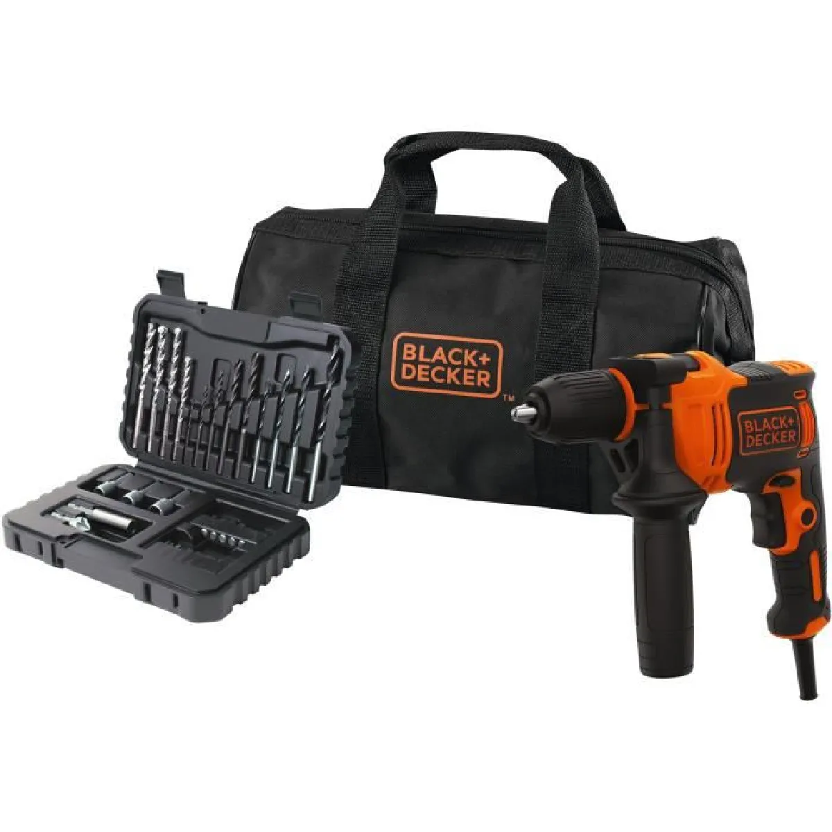 BLACK+DECKER - Perceuse a percussion filaire 710 W + 32 accessoires - BEH710SA32-QS - Livrée en sac de rangement