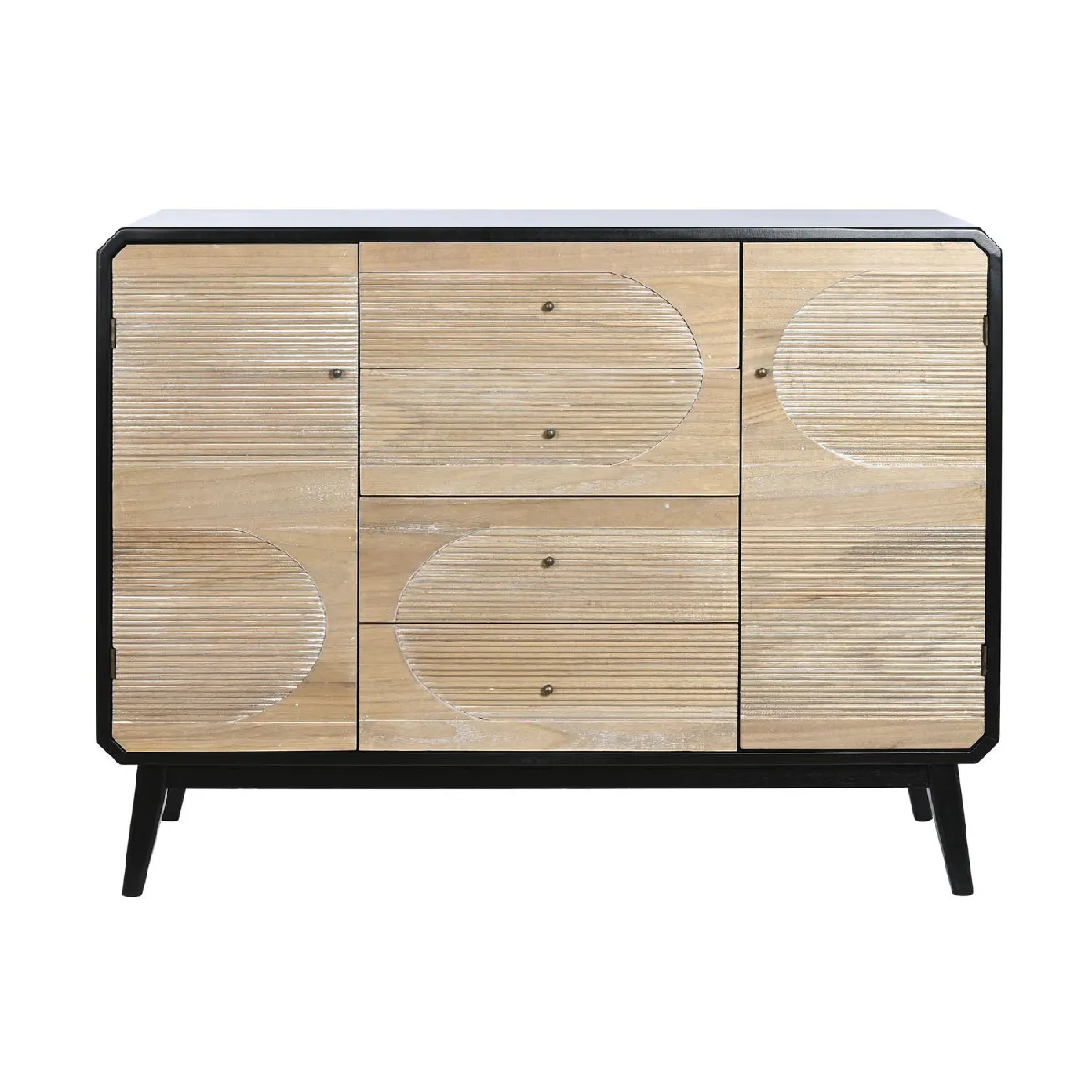 Buffet, meuble de rangement en bois coloris naturel, noir - Longueur 120 x Profondeur 40 x hauteur 90,50 cm