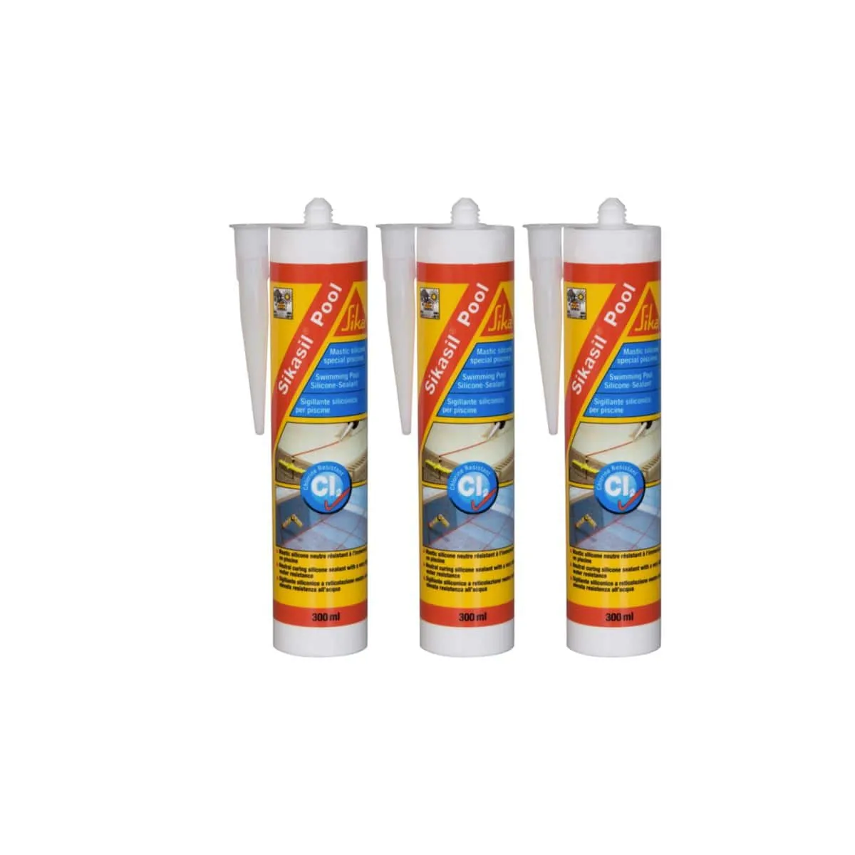 Lot de 3 mastic silicone SIKA Sikasil Pool - Joint pour piscine transparent - 300ml