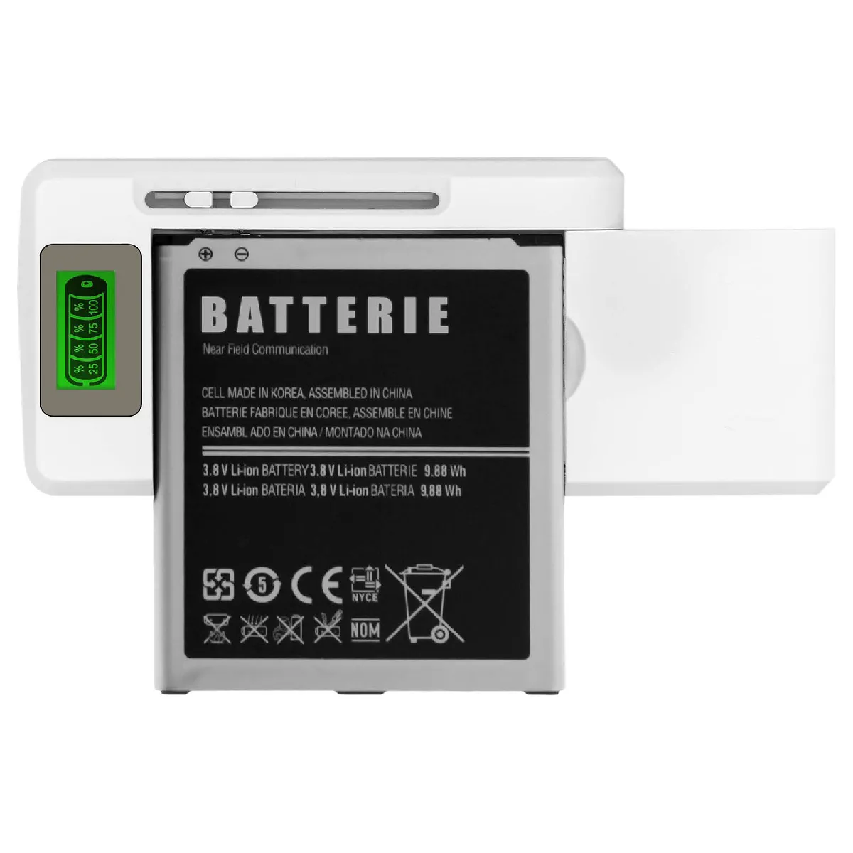 Chargeur Batterie Universel Smartphone Indicateur LED + Entrée USB - Blanc