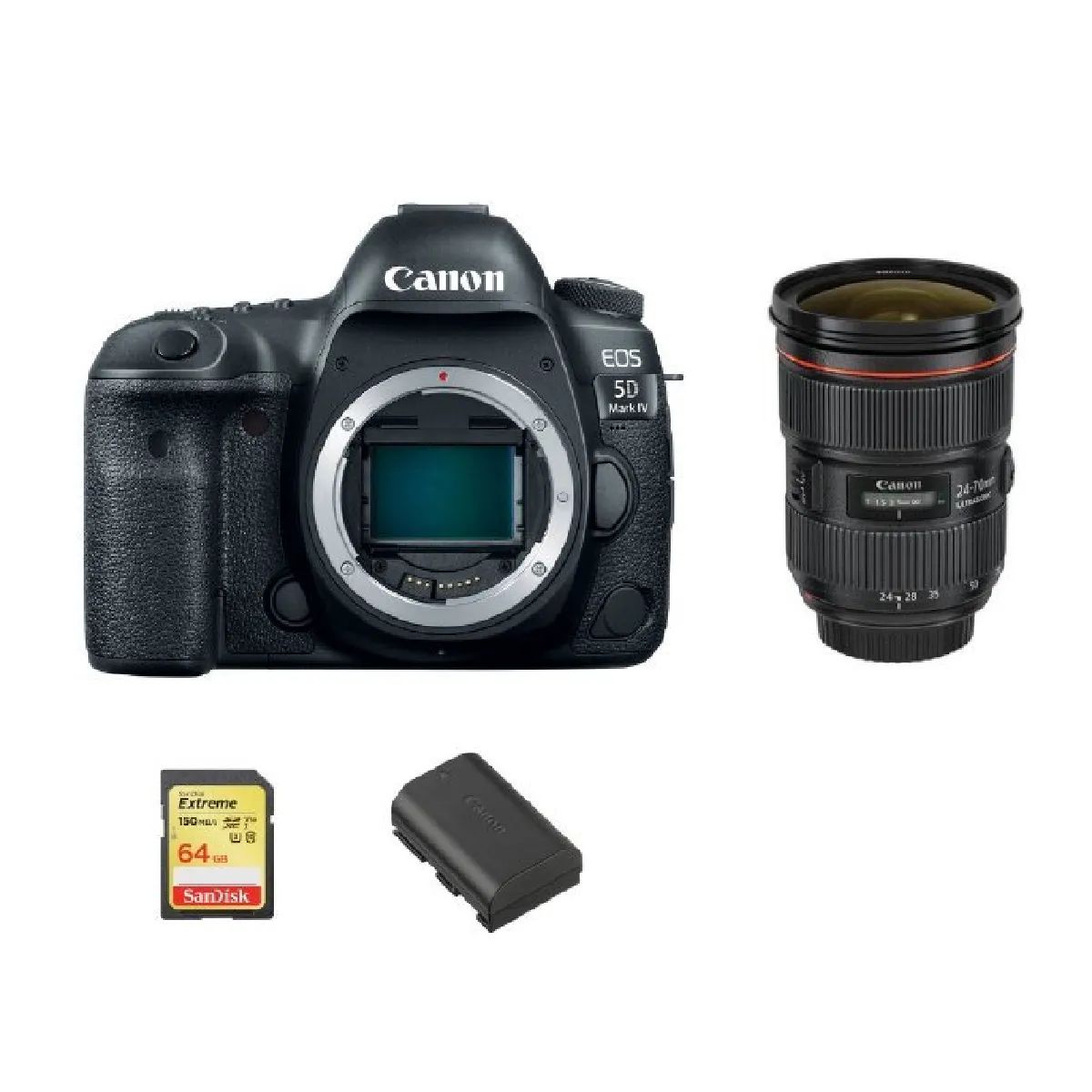 CANON EOS 5D IV + EF 24-70mm F2.8L II USM + 64GB SD card + LP-E6N Battery