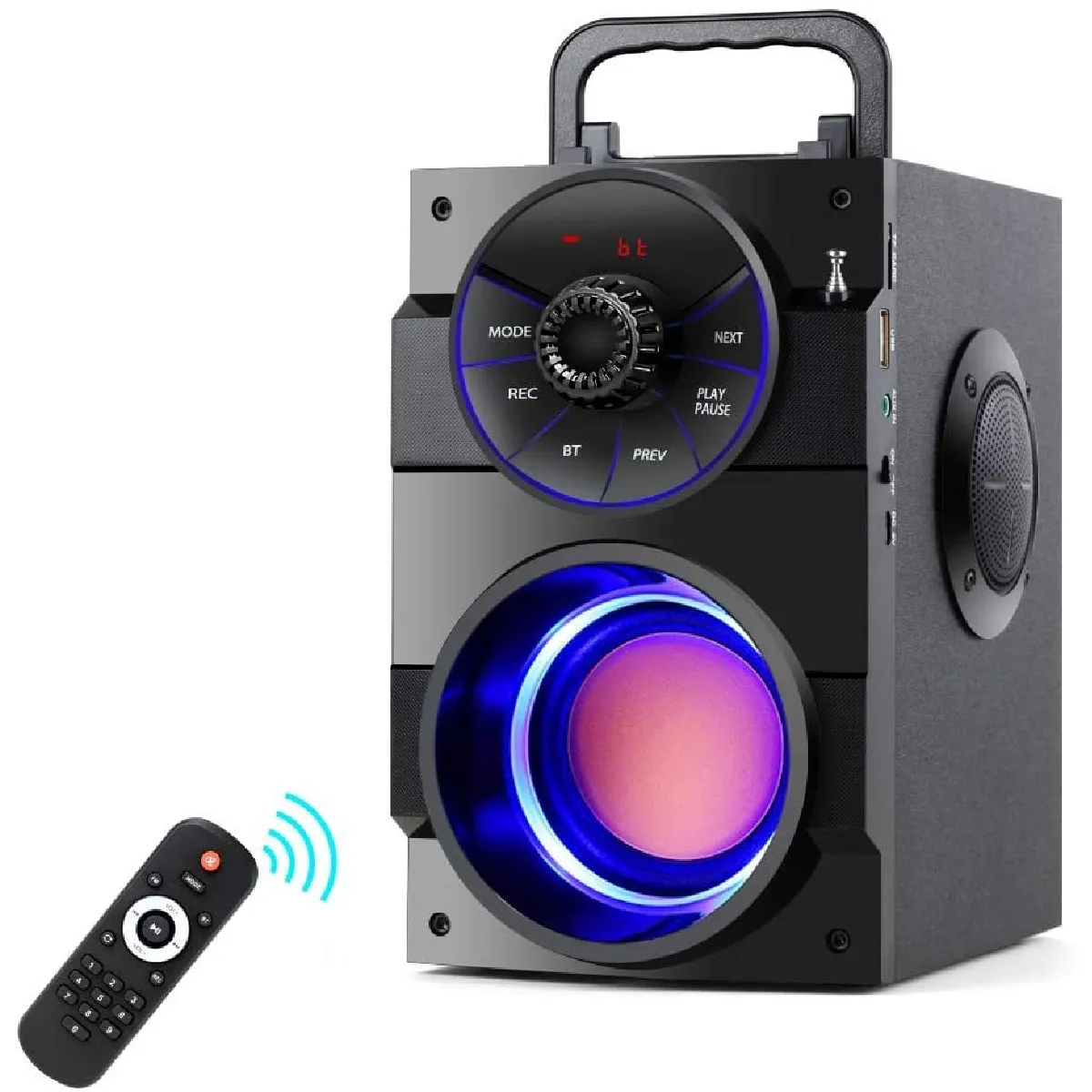 Haut-parleur Bluetooth portable avec subwoofer Haut-parleur de fête extérieur/intérieur sans fil à basses riches Prise en charge de haut-parleur puissant Ordinateur portable PC Télécommande à domicile Radio FM(Noir)