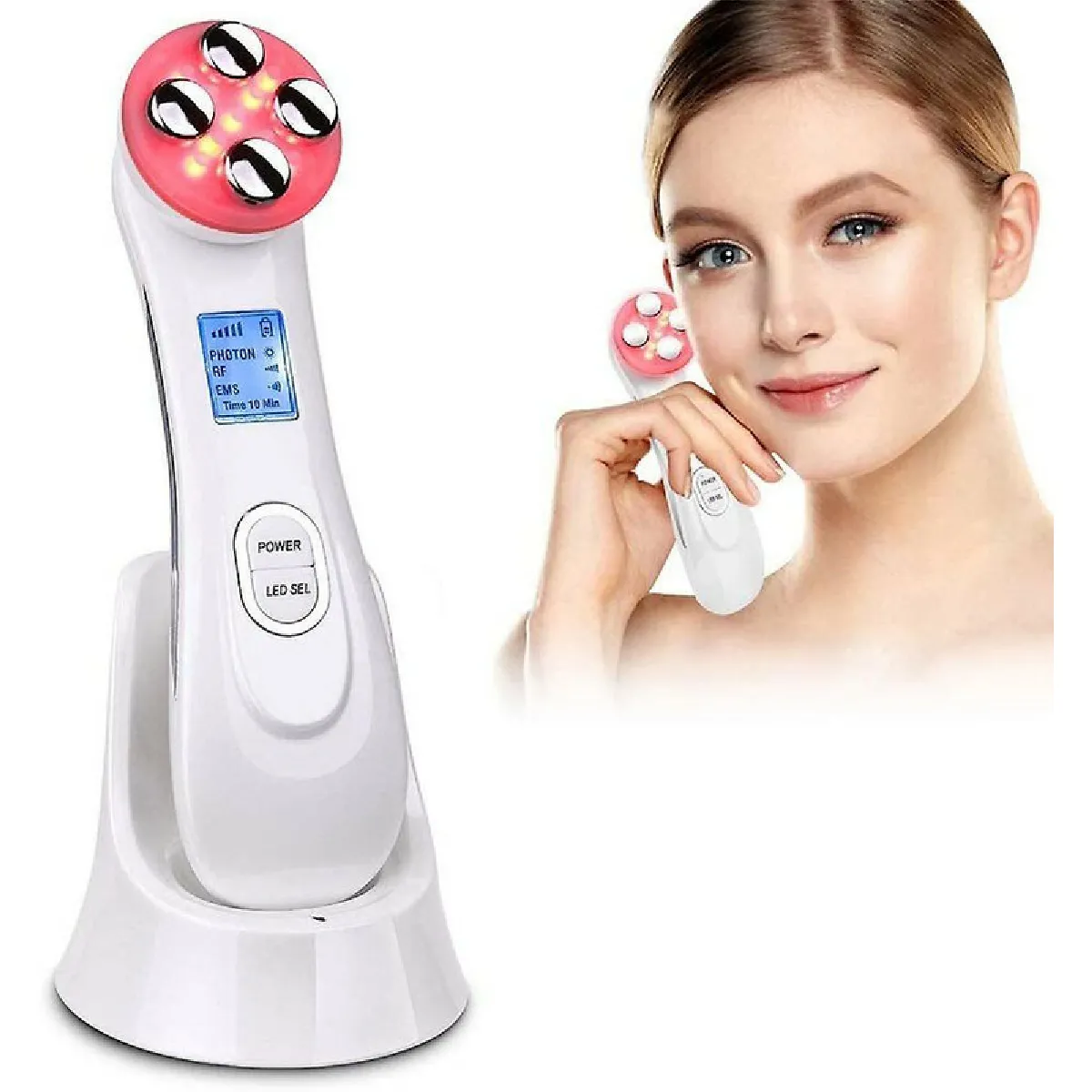 Appareil à Ultrason Visage,Traitement Acné Lumière Bleue Soin Visage Anti Acné Photon LED Massage Visage Appareil Visage Anti Age Luminotherapie Appareil,ION Photon Soins de la Peau pour le Visage