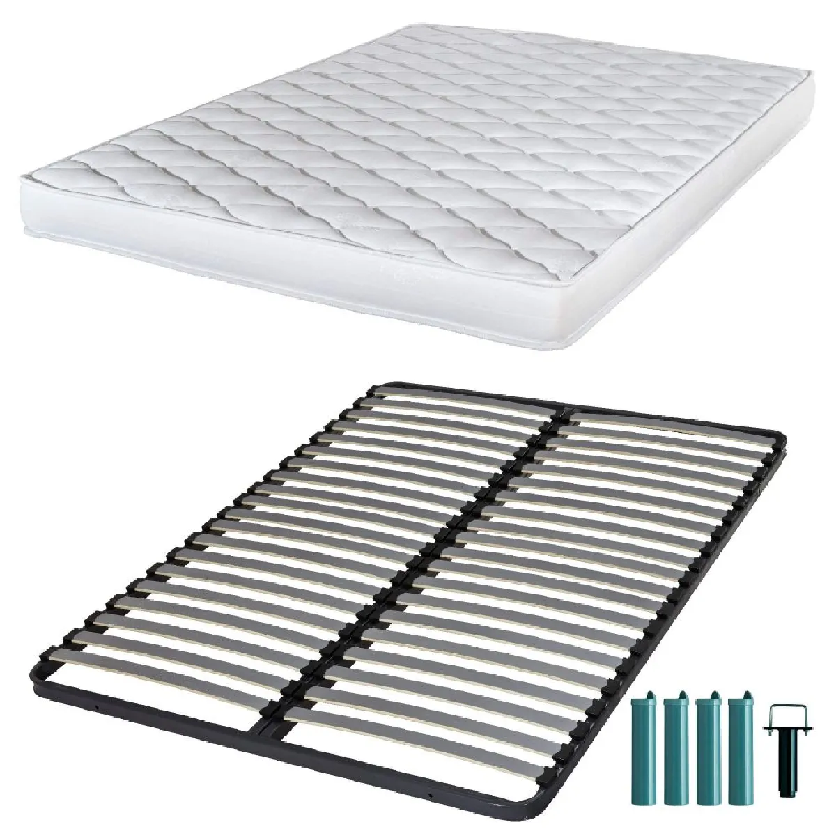 Matelas mousse + Sommier métal C220 140x190 Marly - Hauteur 15 cm - Soutien ferme