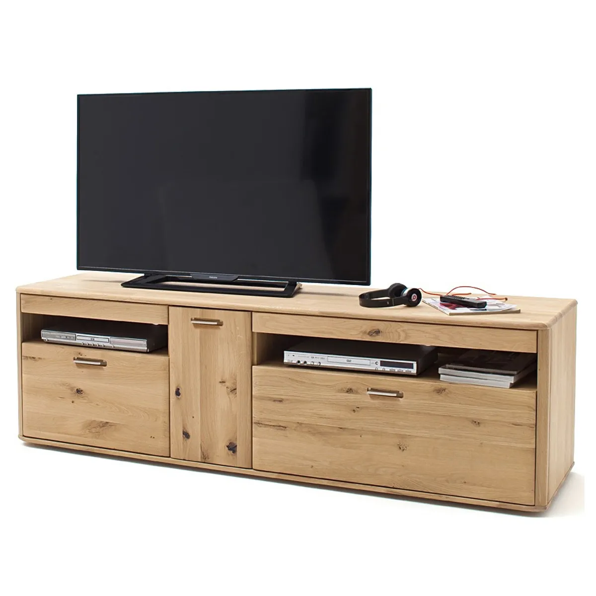 Meuble TV en chêne poutre bianco huilé - Longueur 186 x Hauteur 58 x Profondeur 50 cm