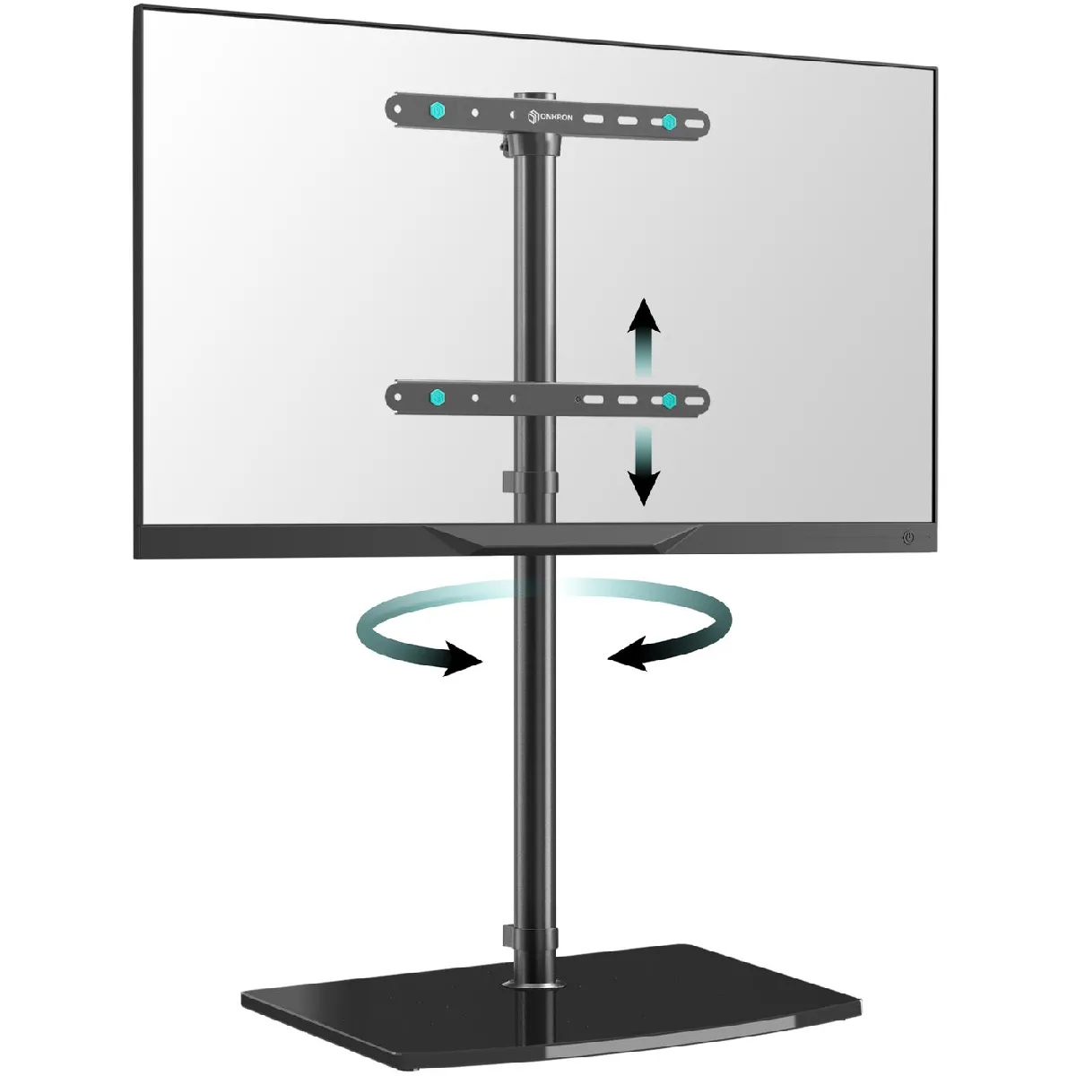 ONKRON TV Portable sur Pied pour 30 - 60 Pouces TV & Ecran, Support TV sur Pied Pivotant de 41 kg - Meuble TV en Verre Trempé VESA 100x100 - 400x400/Pied TV Universel Hauteur Réglable TS5065-B Noir