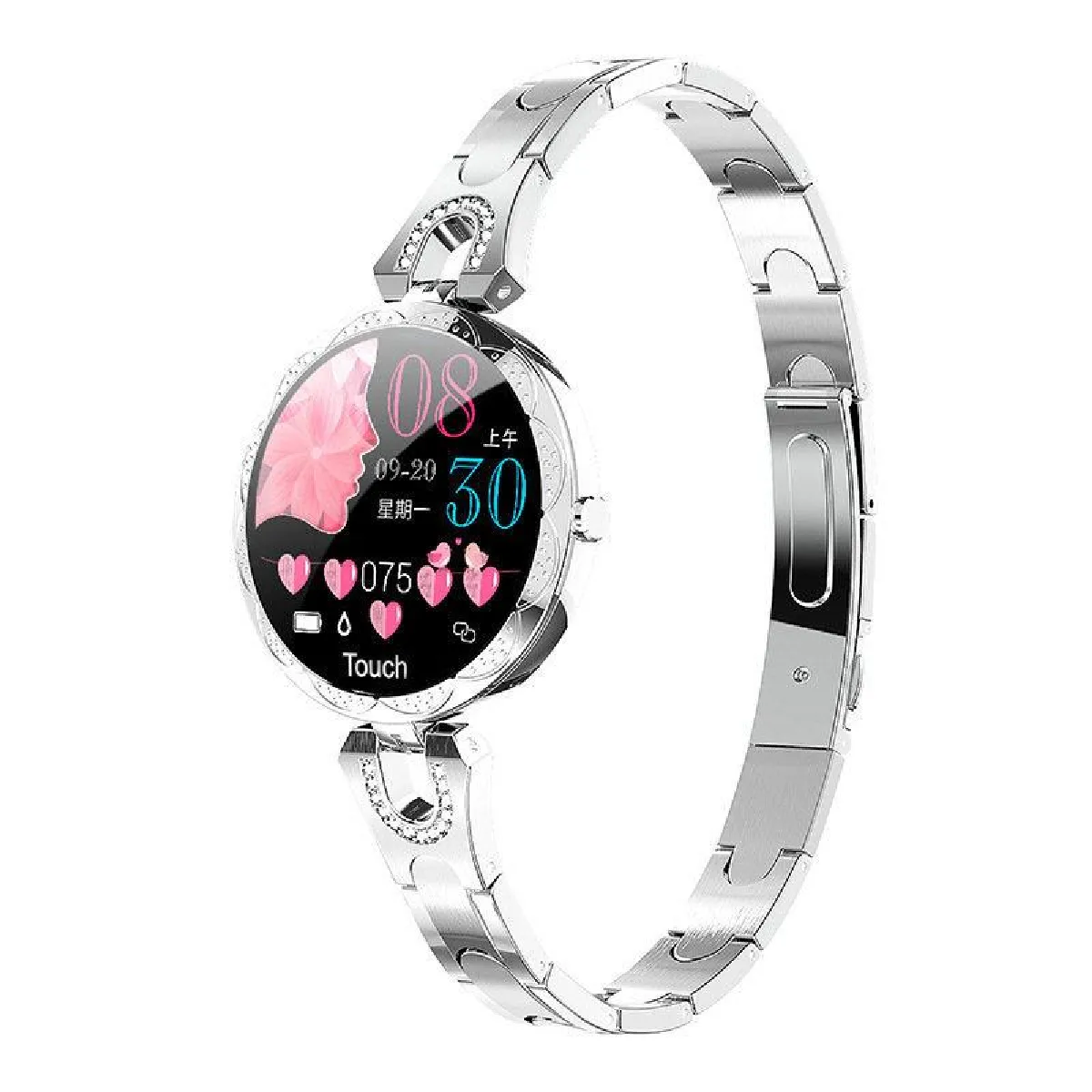 Smartwatch Mesdames Or Rose Montre Fitness avec Mesure de la Pression Artérielle Montre-Bracelet Fitness Moniteur de Fréquence Cardiaque Podomètre Montre Femme Moniteur de Fréquence Cardiaque Suivi du Sommeil IOS Android Élégant Diamant Étanche Ronde Acti