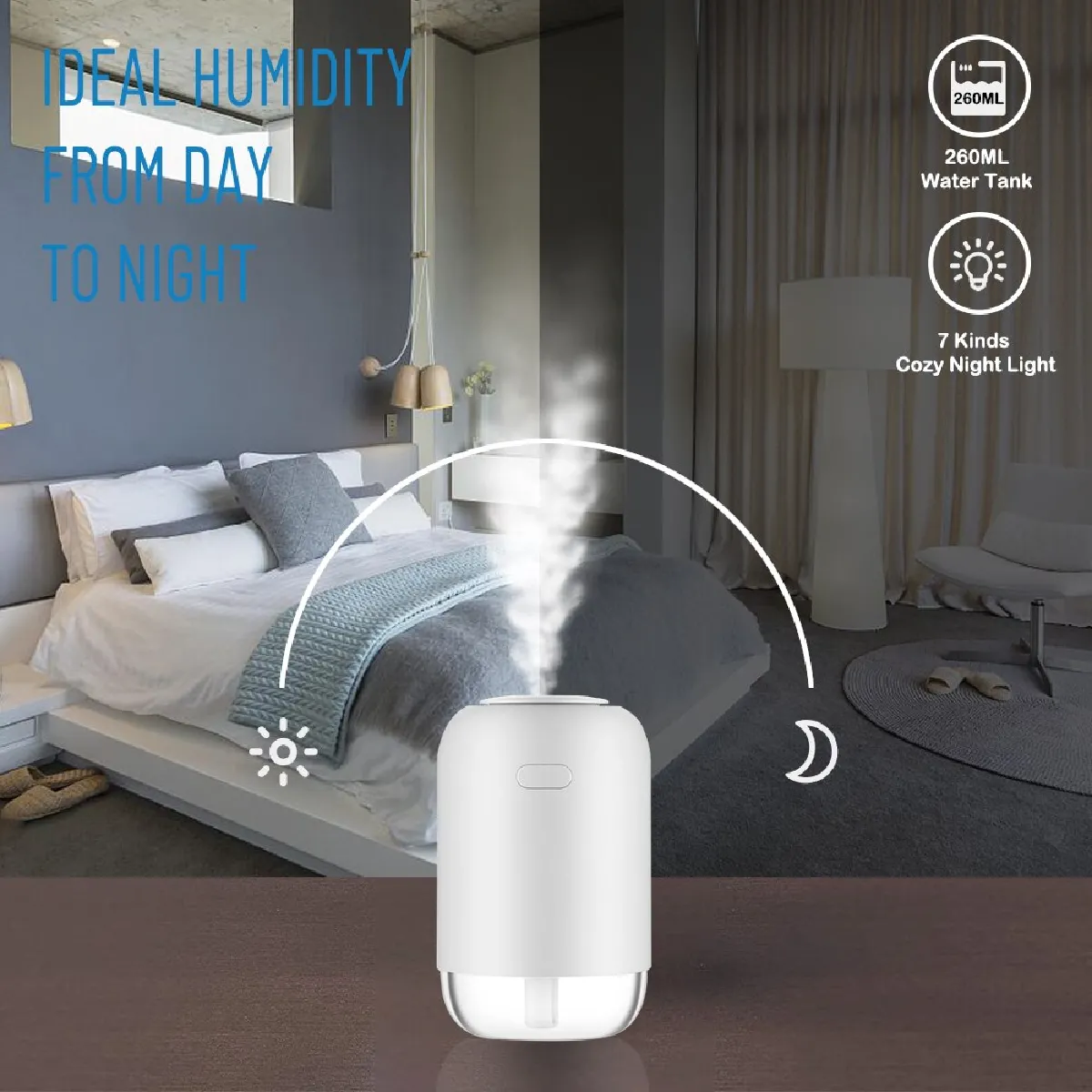 Humidificateur d'air Diffuseur d'huile essentielle rechargeable Humidificateur d'air sans fil Diffuseur d'arôme USB Humidificateur à ultrasons Atomisateur