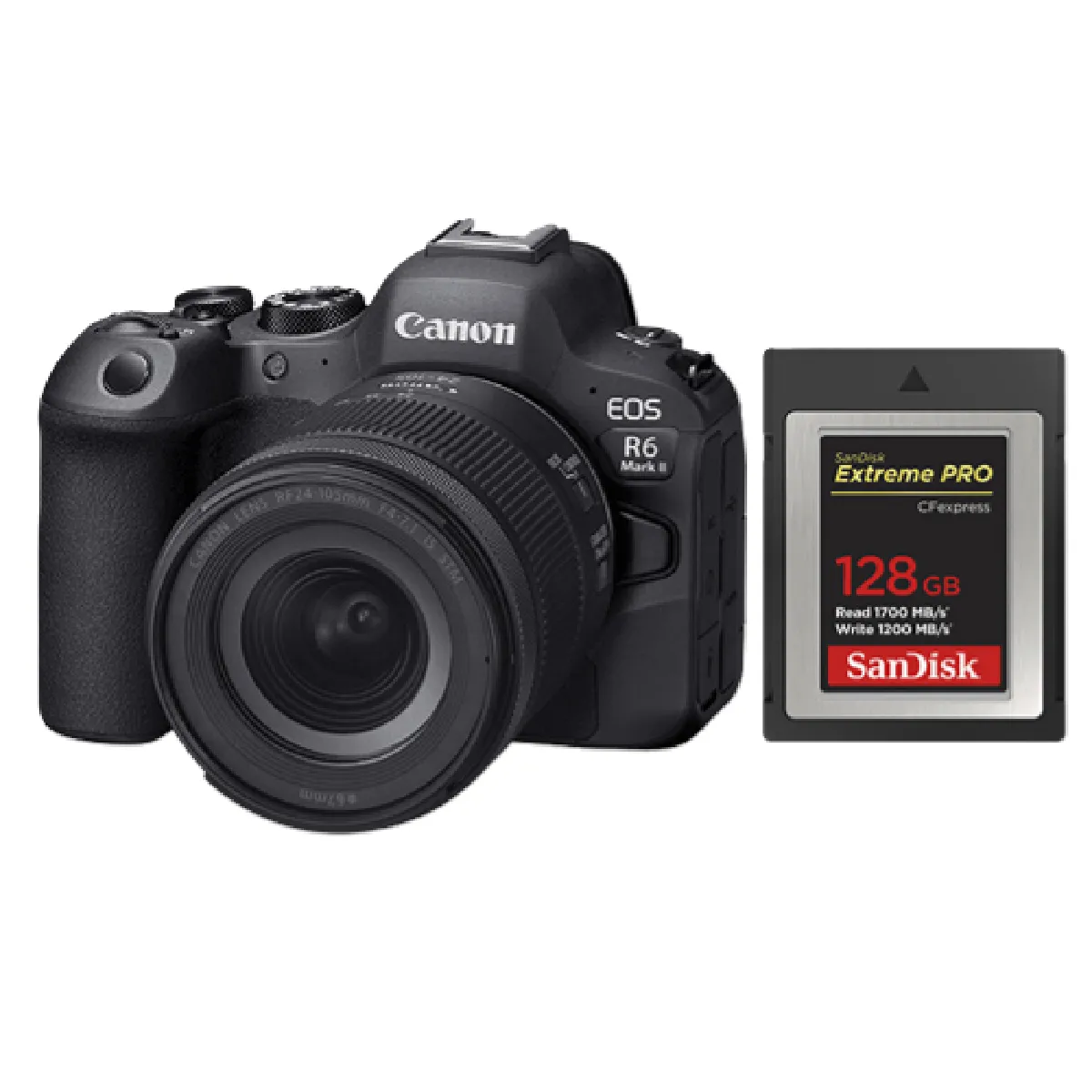 Kit Canon EOS R6 II RF 24-105mm IS STM+Carte SanDisk 128 Go Extreme Pro CF CFexpress Type B