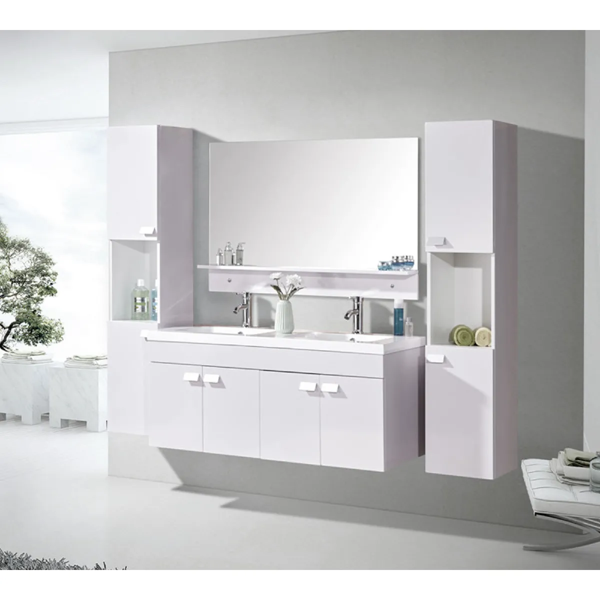 MEUBLE SALLE DE BAIN DOUBLE VASQUE LUXE LAVABO 120 cm White Elegance