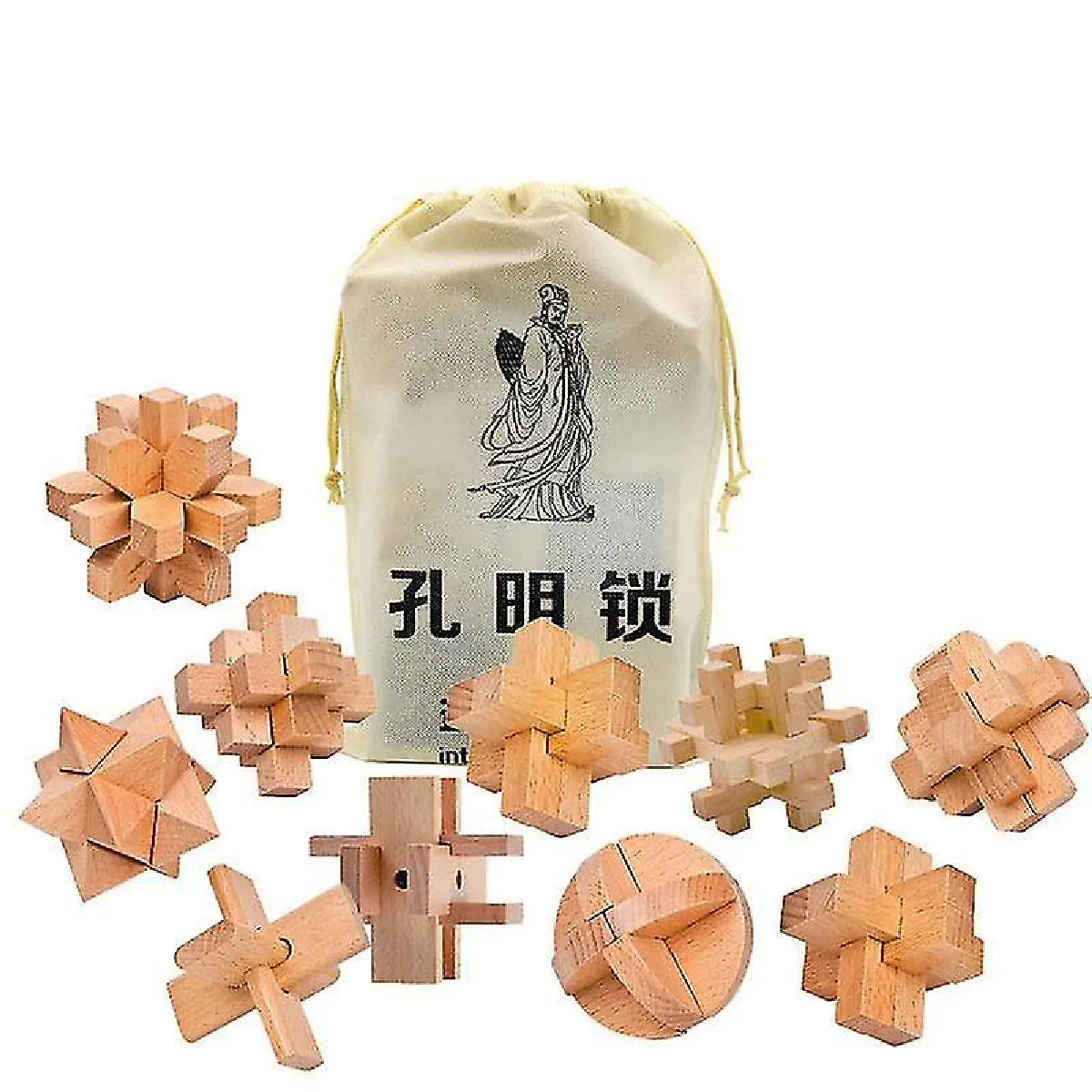 Kong Ming Lock Set Luban Lock 3D en bois interverrouillé bavure puzzle jeu IQ casse-tête jouets