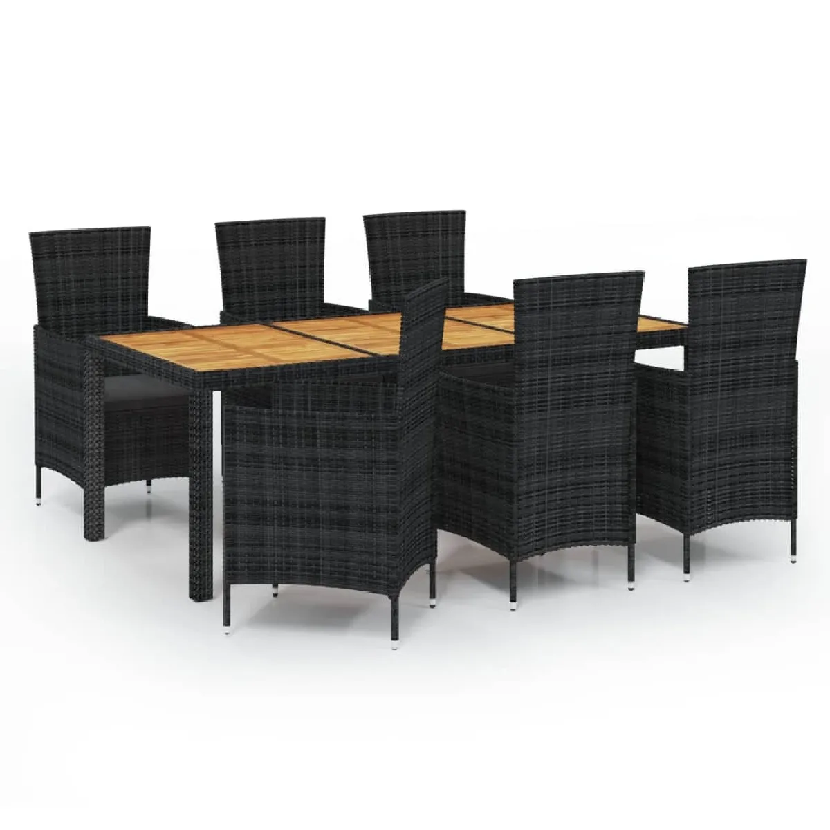 Mobilier à dîner 7 pcs de jardin avec coussins - Ensemble table et chaises d'extérieur - Salon/Mobilier de jardin classique Résine tressée Noir -MN74815