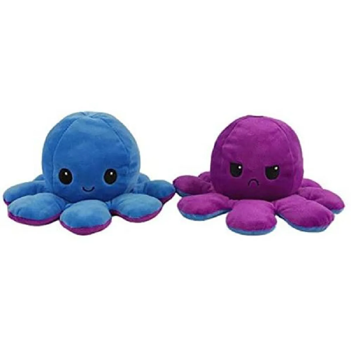 Peluche poulpe réversible double face 20 cm -bleu + violet