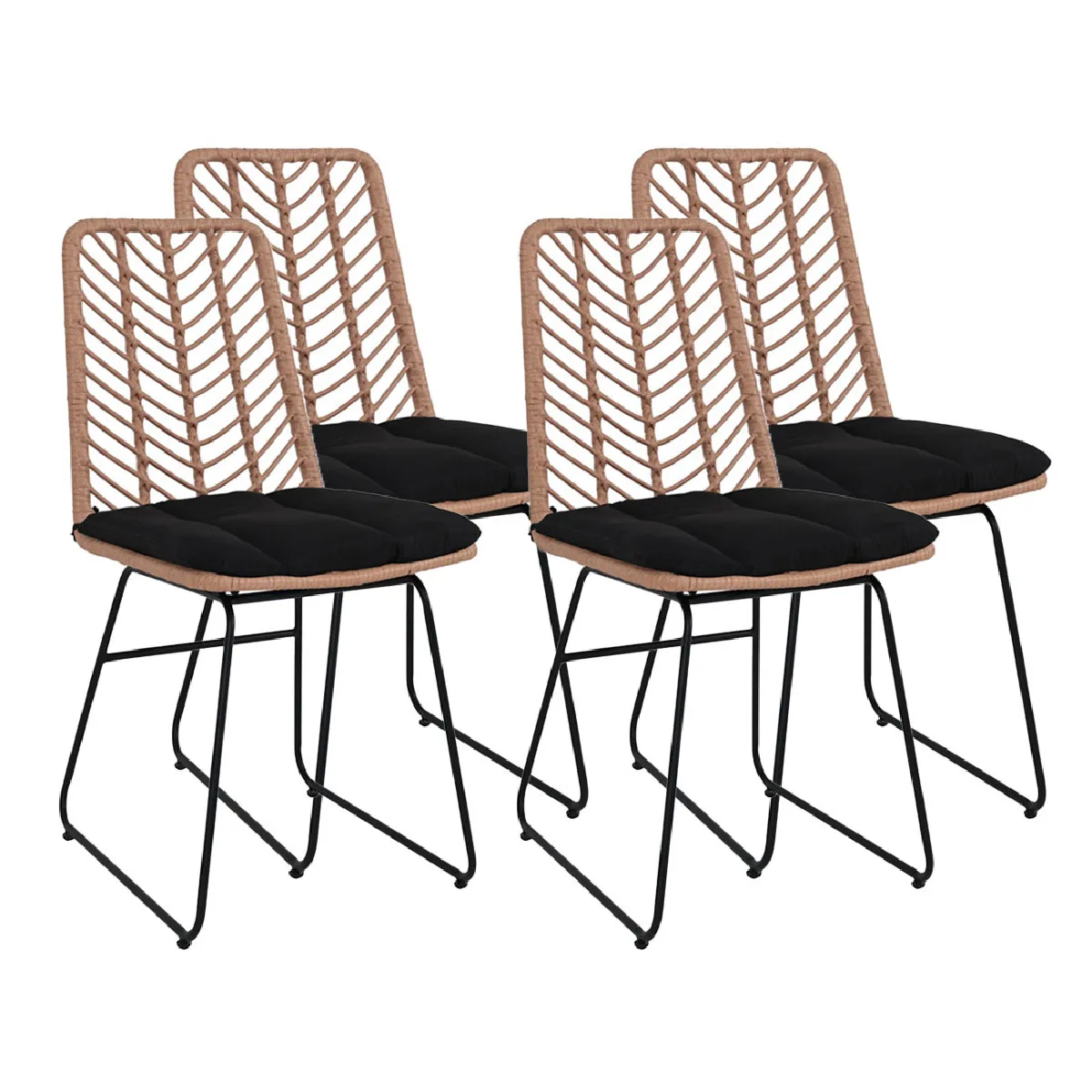 Forenza - lot de 4 chaises - effet rotin - bois et noir