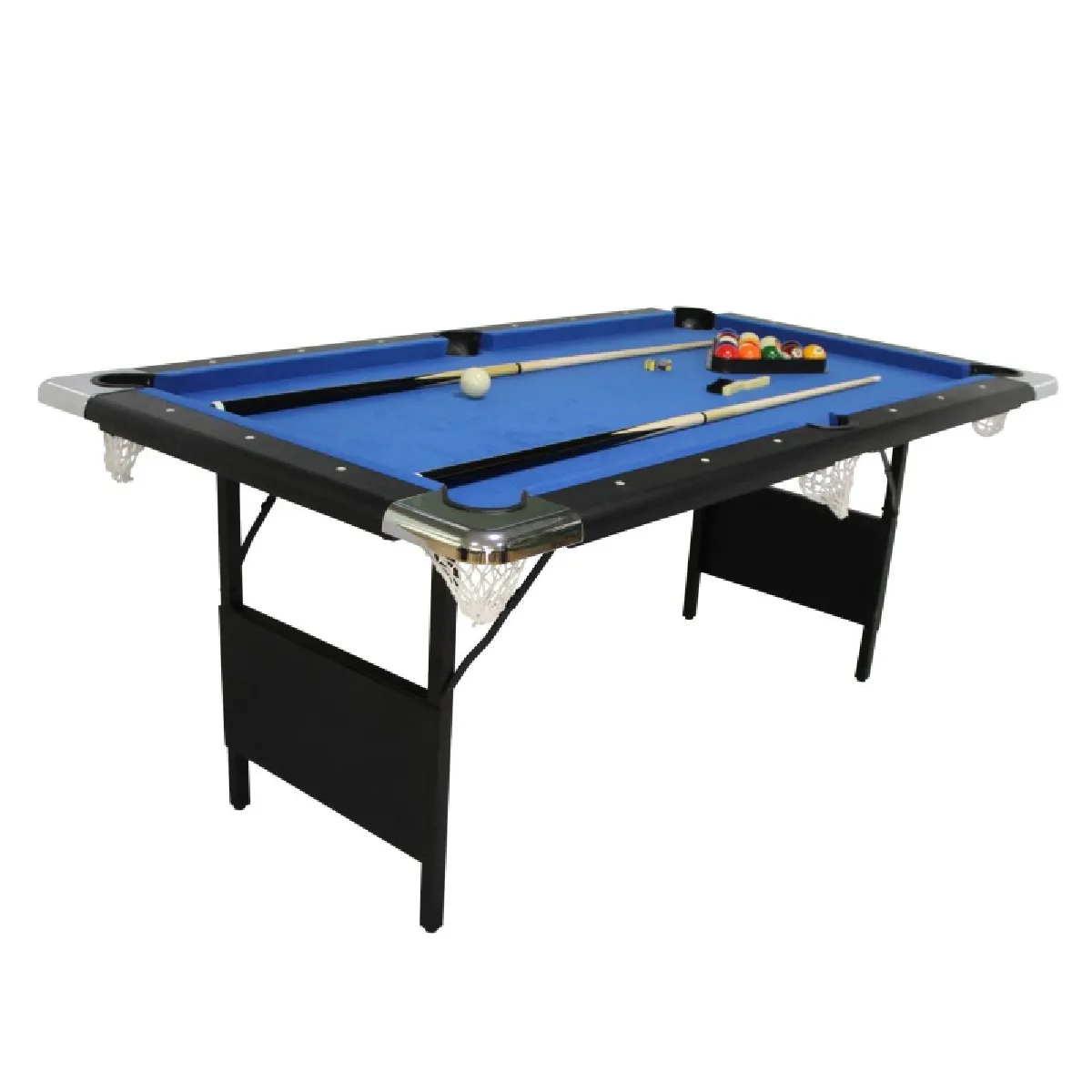 Billard pliable, Table de Billard avec Accessoires, 193 x 109 x 81 cm - Noir et Tapis Bleu