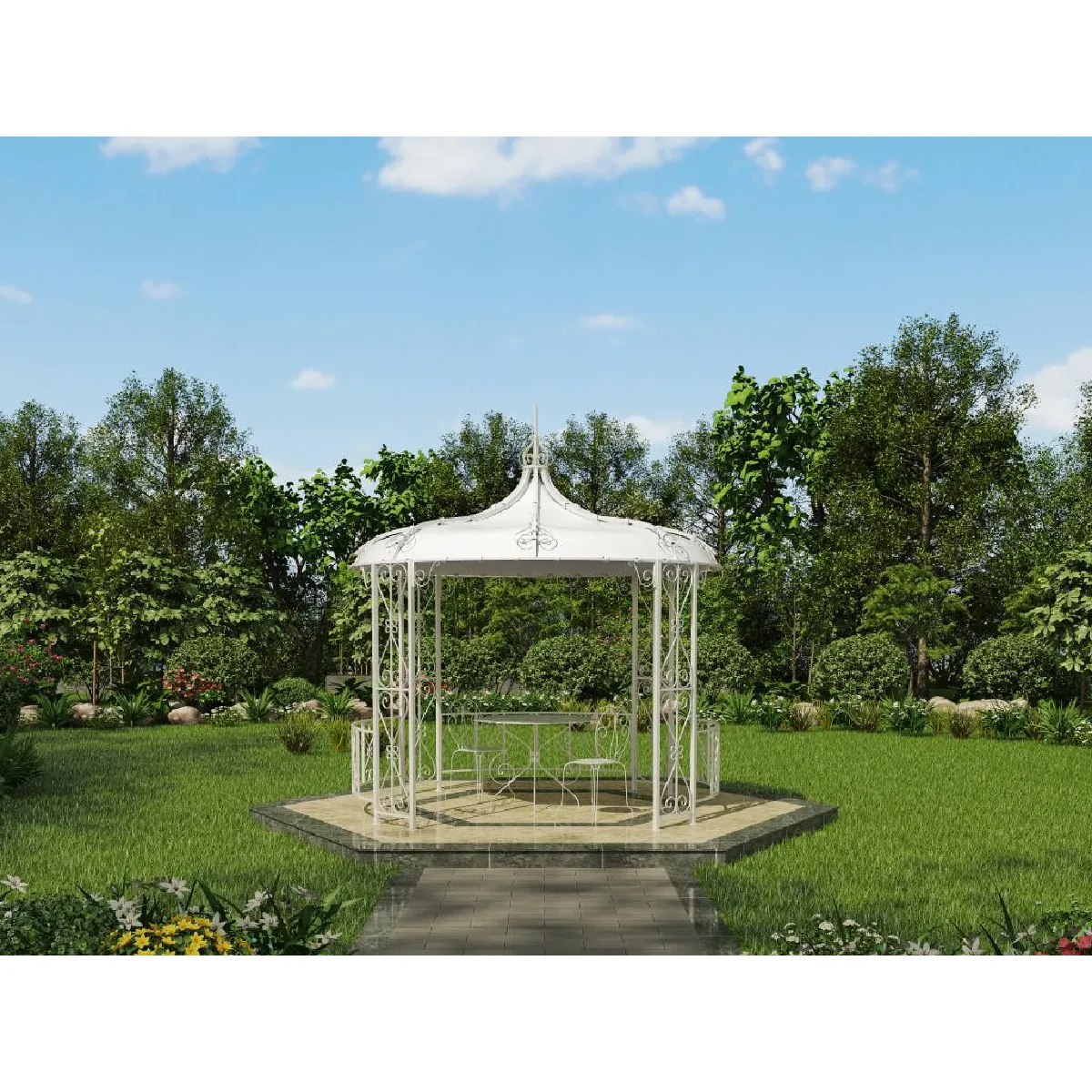 Kiosque de jardin TILCARA en métal façon fer forgé D300 x H290cm - Blanc