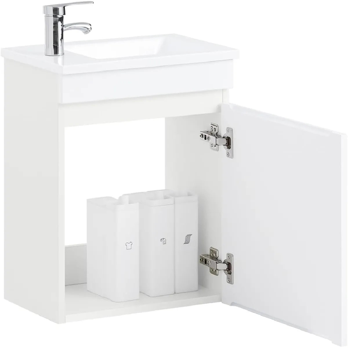 SoBuy Meuble Suspendu pour Lavabo Armoire de salle de bain avec Lavabo Meuble salle de bain avec vasque Ensemble de Lavabo en céramique Meuble Lave-Mains, Blanc, BZR170-W