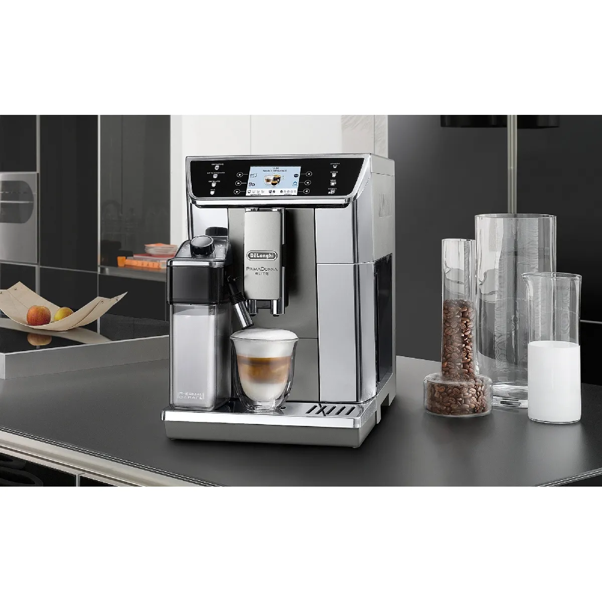 machine à expresso automatique avec broyeur connecté pour Café en grains et moulu 1450W gris noir