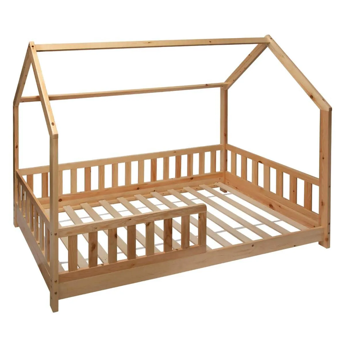 Lit cabane enfant en bois coloris beige ficelle - Longueur 195 x Profondeur 98,2 x Hauteur 145,7 cm