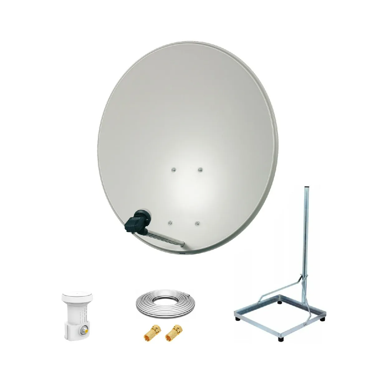 Kit Antenne Parabole 80cm Acier + Support balcon Acier 1m pour dalle béton 50X50cm + LNB single + Câble coax 25m + 2 fiches F