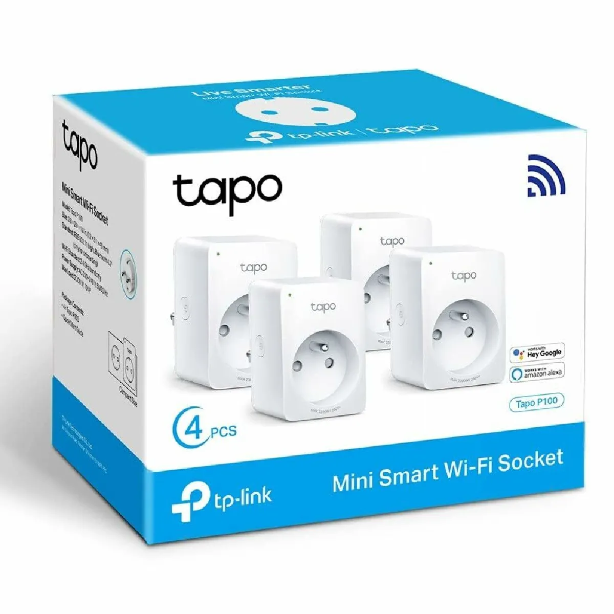 TP-Link Tapo Prise Connectée WiFi, Prise Intelligente compatible avec Alexa, Google Home et Siri, 10A, Contrôler la cafetière, la lampe, le radiateur à distance, aucun hub requis,Tapo P100(FR)4Pack