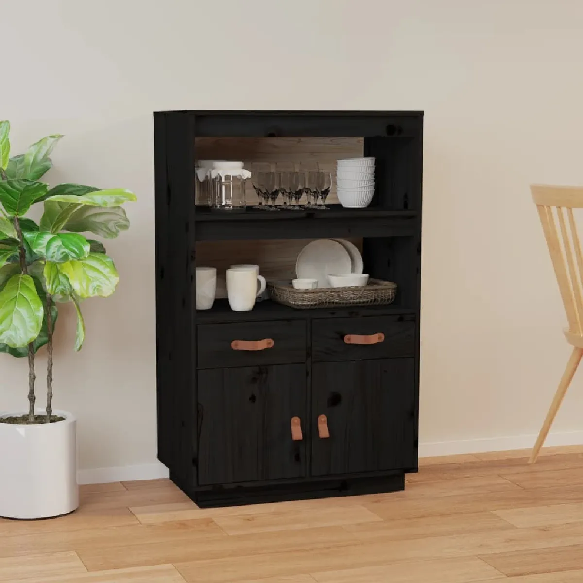 Buffet,Meuble de Rangement,commode pour salon,Cuisine Noir 67x40x108,5 cm Bois massif de pin -MN20365