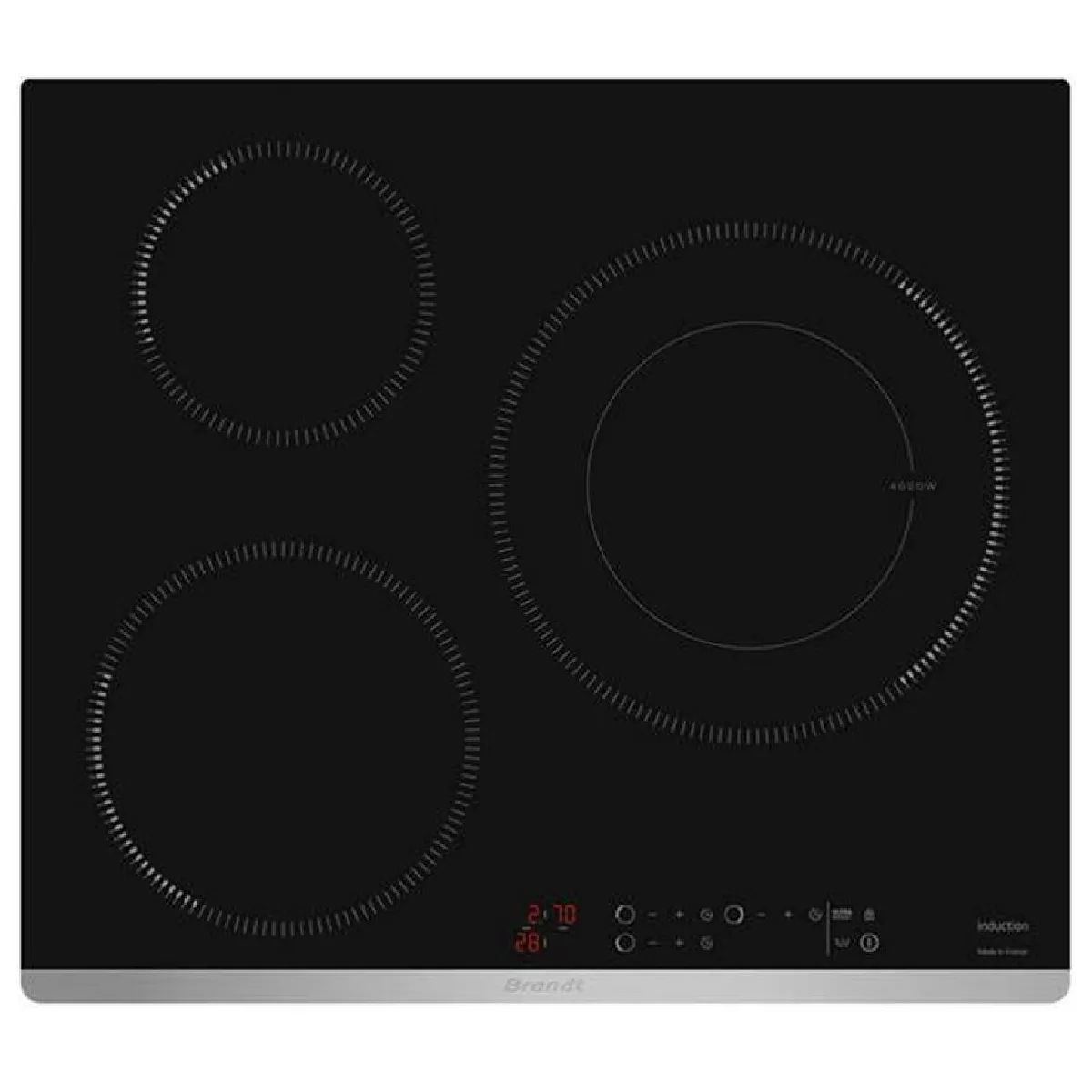 Table de cuisson induction 60cm 3 feux 7400w noir - bpi1639kx - BRANDT