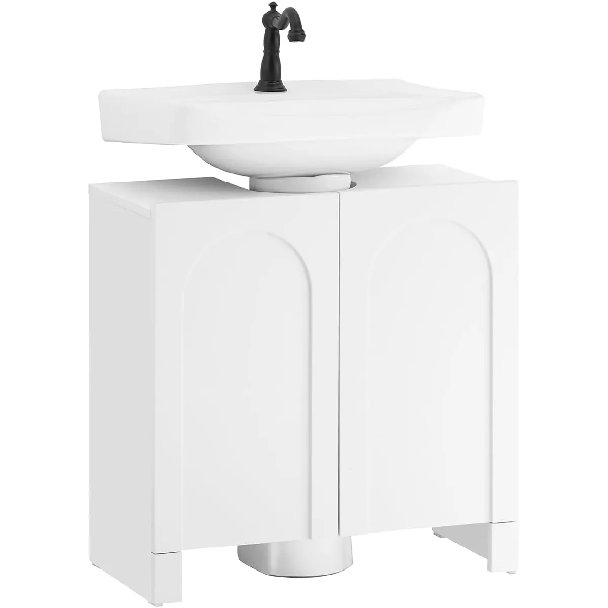 SoBuy Meuble sous-Lavabo, Meuble sous-Vasque à 2 étages réglable et 2 Portes, Meuble de Rangement de Salle de Bain, Placard de Rangement, L60 x P30 x H62 cm, Blanc, BZR164-W