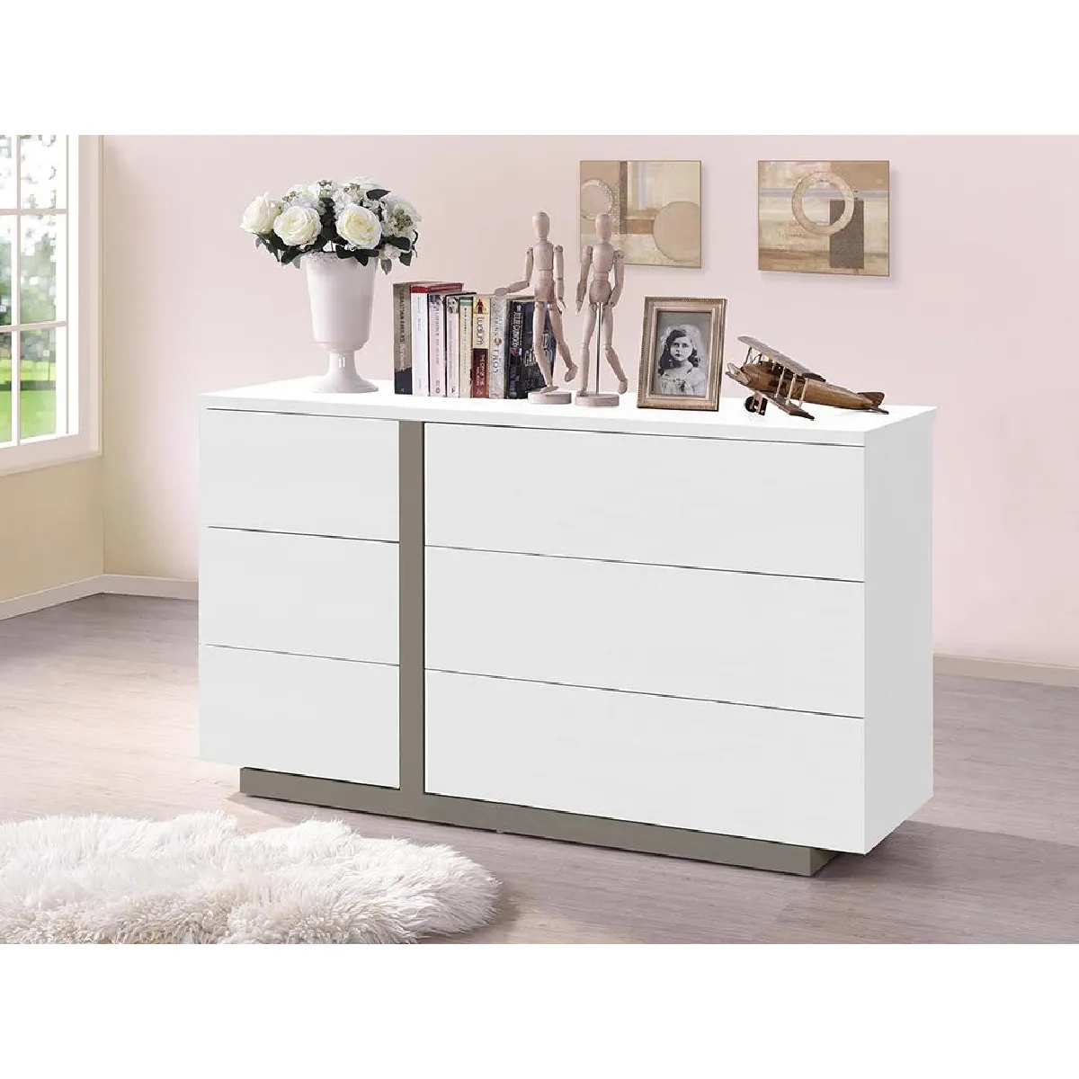 Commode NAPOLI - 6 tiroirs - Blanc et taupe