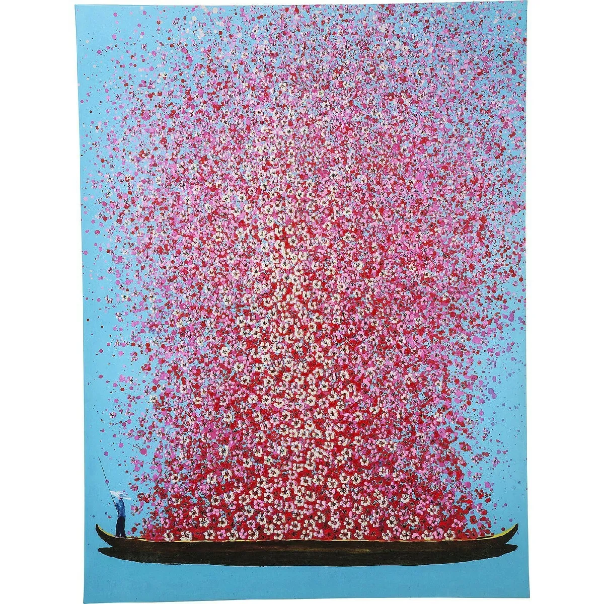 Tableau Touched fleurs pirogue bleu et rose 120x160cm Kare Design