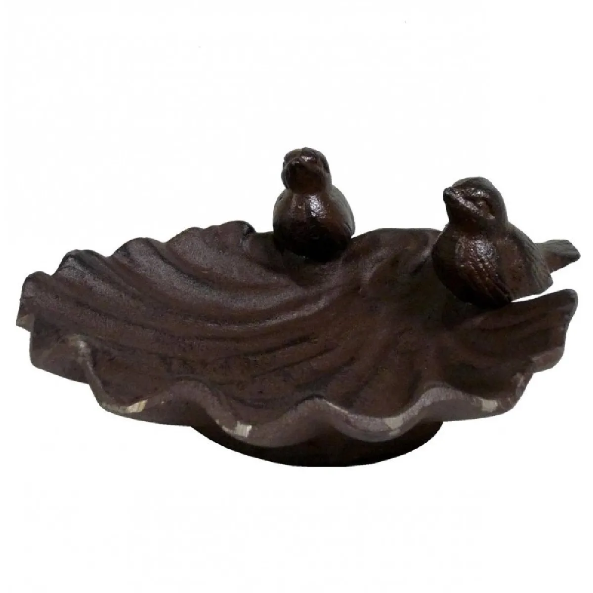 Bain d'Oiseau Mangeoire à Oiseaux Grainetier Abreuvoir Baignoire en Fonte Marron 9x19x21cm