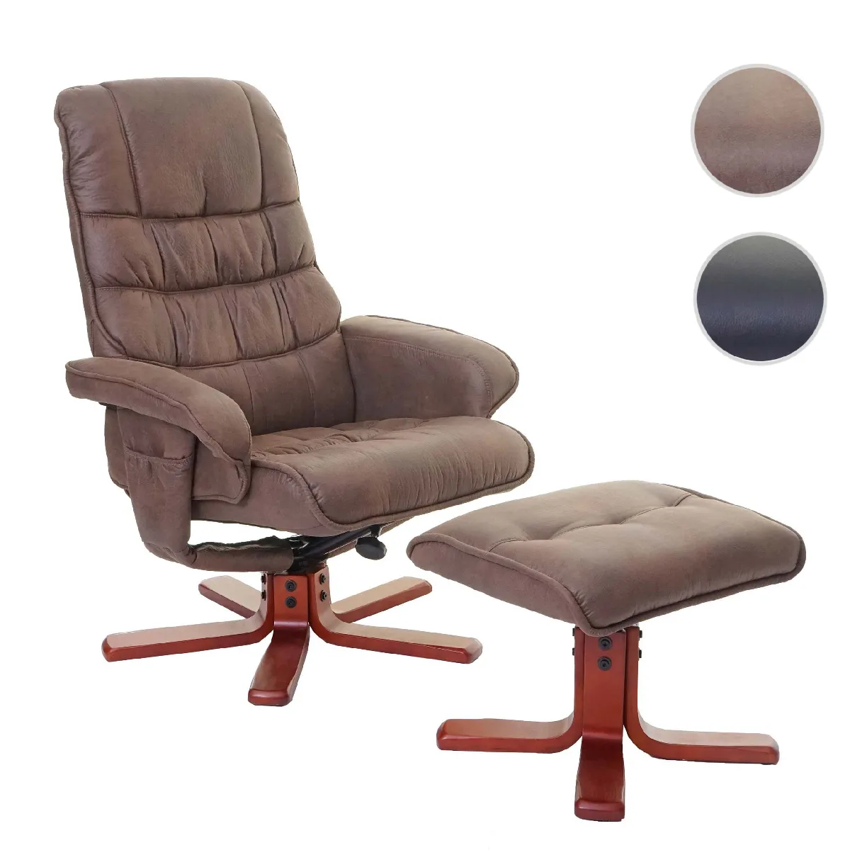 Fauteuil relax HWC-E30, fauteuil de télévision, siège TV avec tabouret ~ imitation de daim, marron