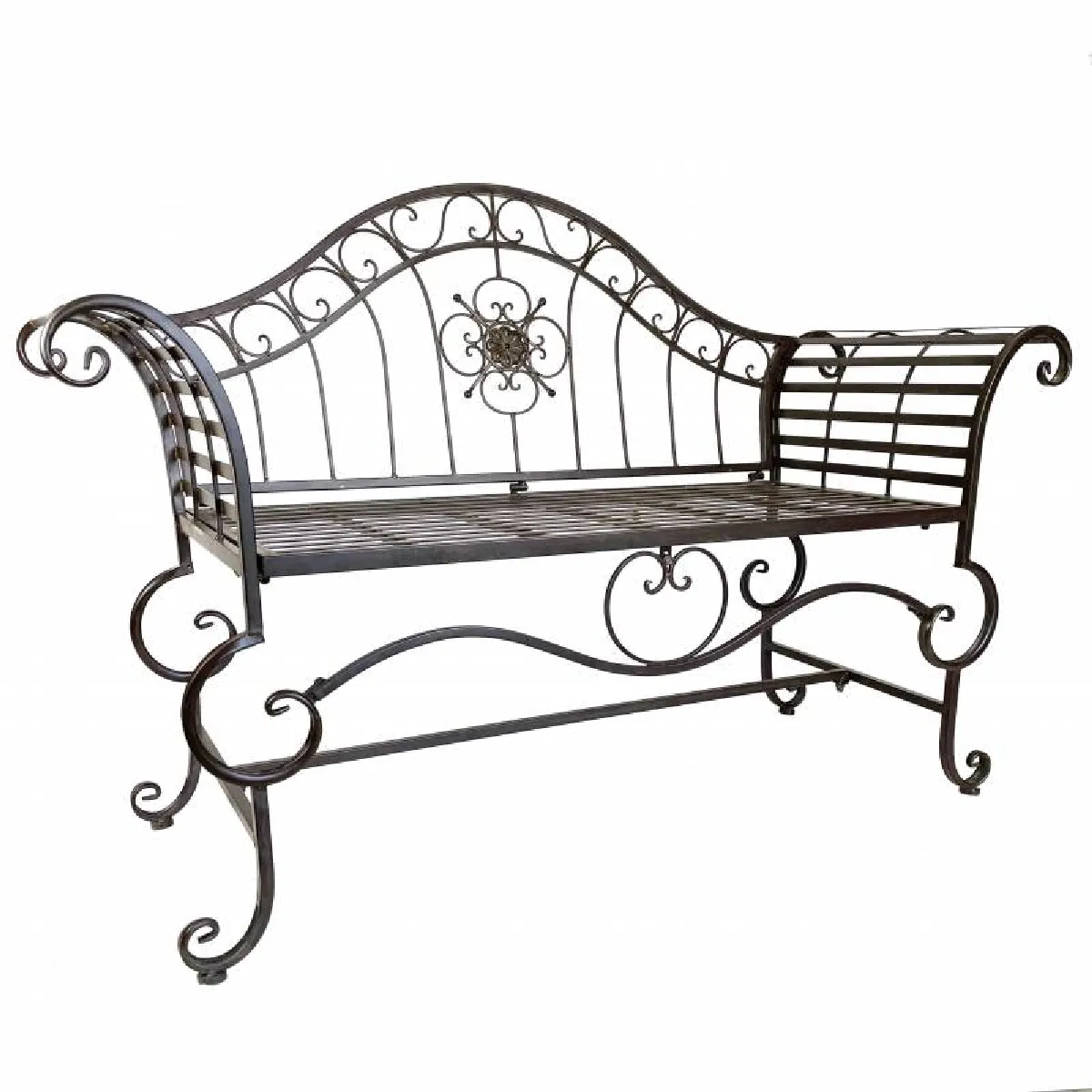 Banc Style Dagobert Banquette Fauteuil Mobilier de Jardin Assise Exterieur 2 Places en Fer Marron 57x93x144cm