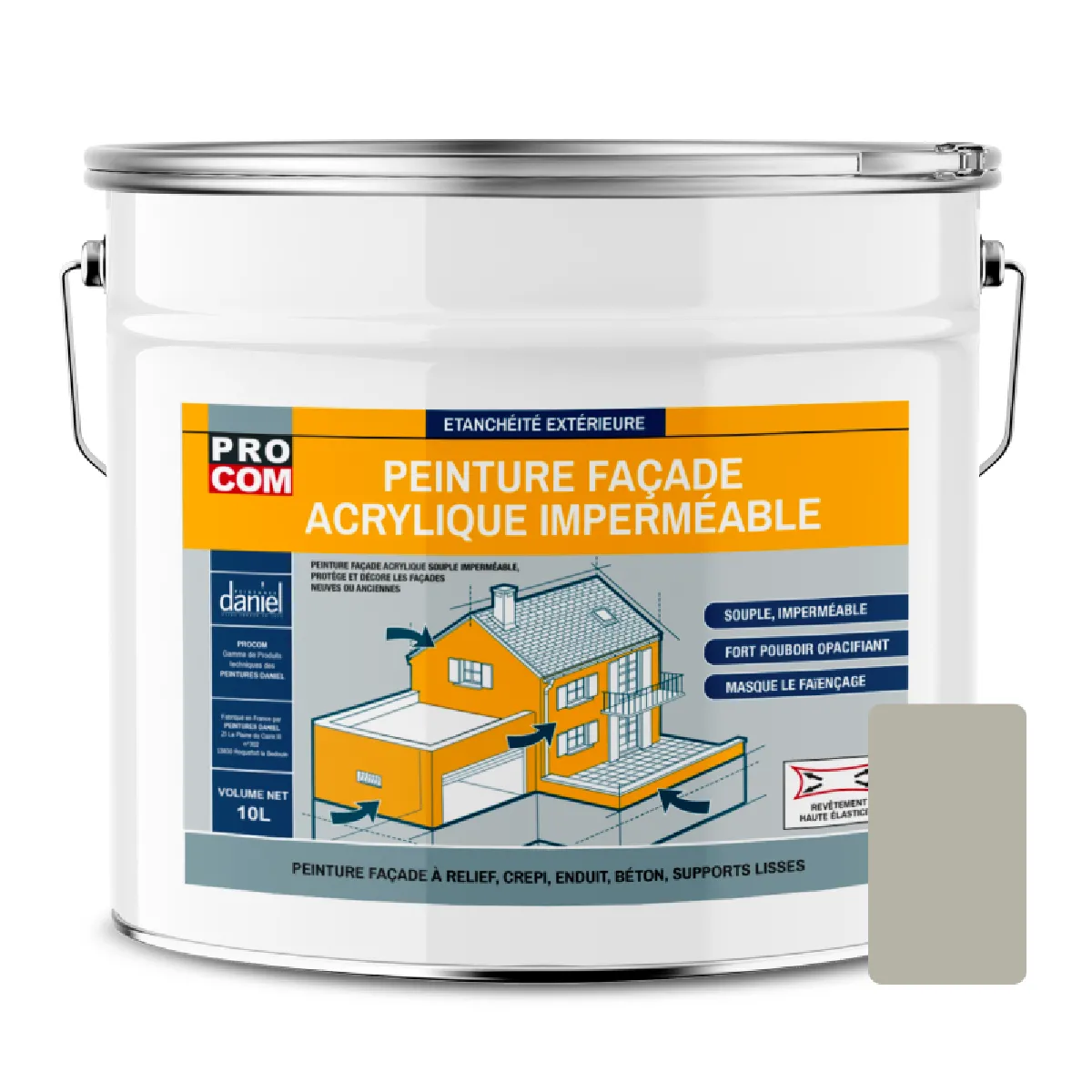 Peinture façade PROCOM crépi, façade à relief, imperméabilisation et protection des façades - Durable jusqu'à 10 ans-10 litres-Gris béton (RAL 7044)