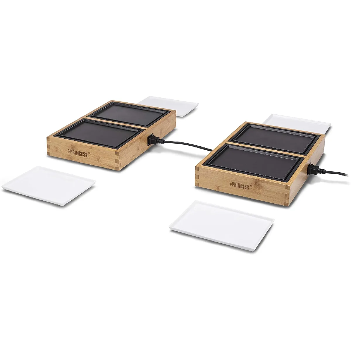 plancha en aluminium et céramique pour 4 personnes 840W noir bois