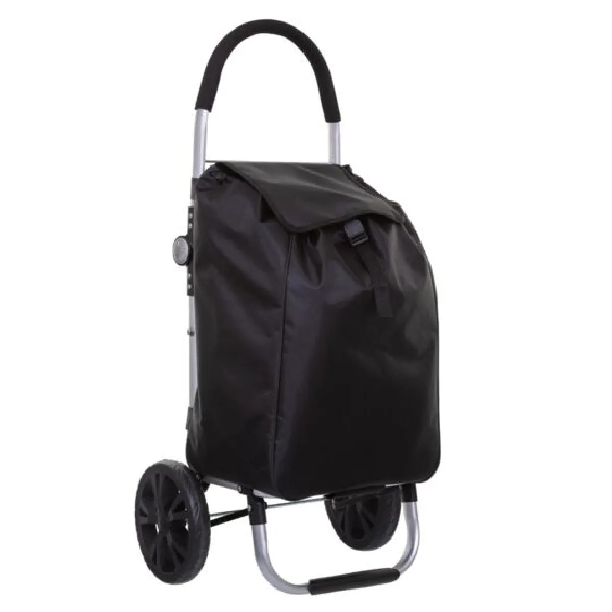 Chariot de course pliable à 2 roulettes avec sac coloris noir - Longueur 44,5 x Profondeur 37 x Hauteur 98 cm