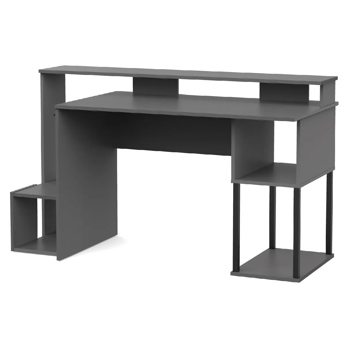 Bureau gamer, table de jeu avec compartiments en aggloméré avec finition grise - Longueur 150 x Profondeur 67 x Hauteur 77 cm