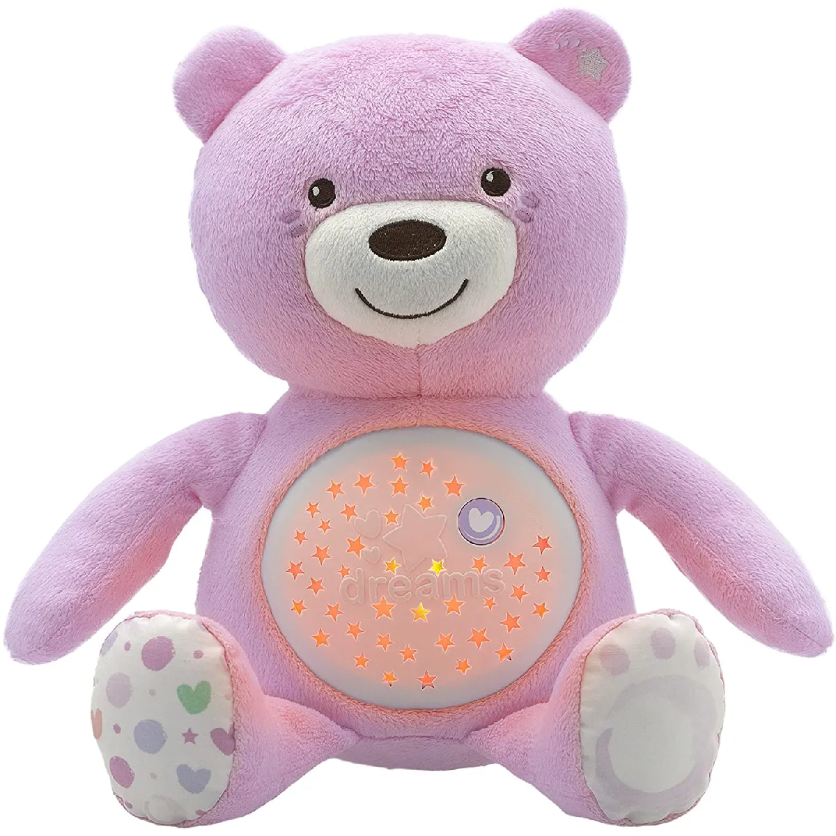 peluche musical avec 3 effets lumineux Ourson rose