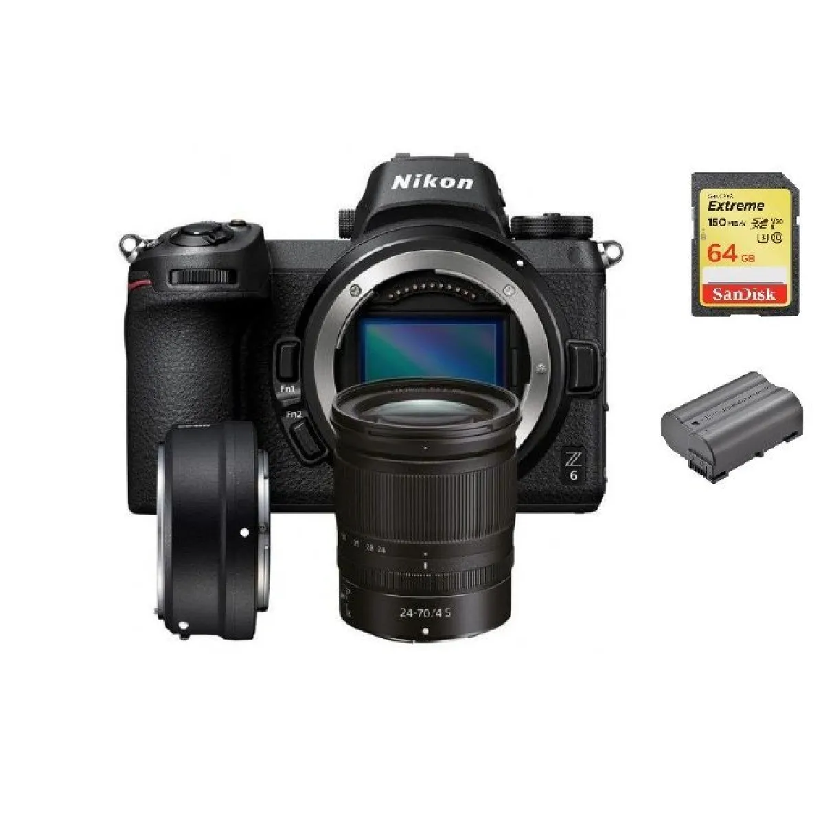 NIKON Z6 KIT NIKKOR Z 24-70mm F4 S WITH FTZ Mount Adapter + 64GB SD card + EN-EL15B Battery