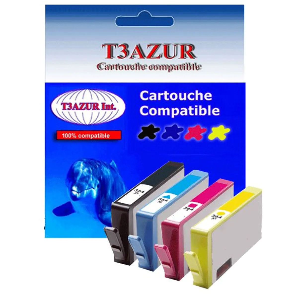 Lot de 4 Cartouches compatibles pour imprimante HP Photosmart 5520 (1Bk+1C+1M+1J)- T3AZUR